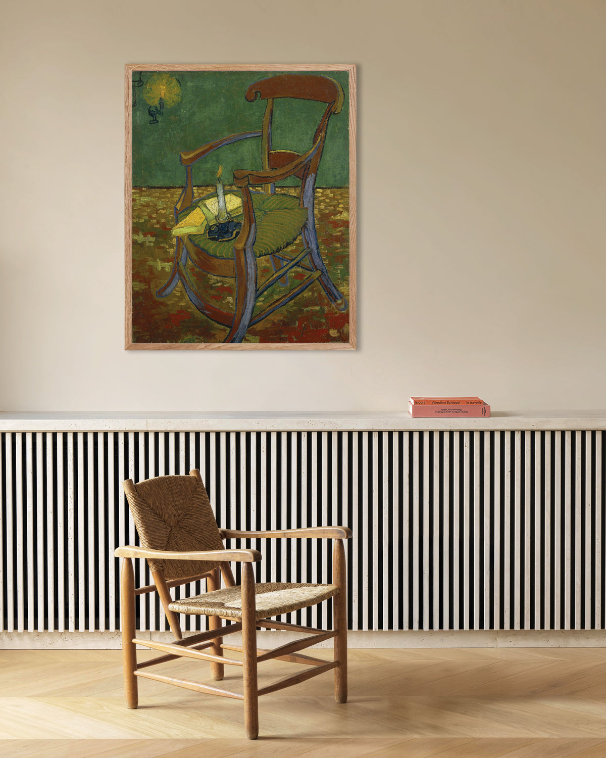 Poster of Gauguin's Chair (1888) by Vincent van Gogh, with natural wooden frame