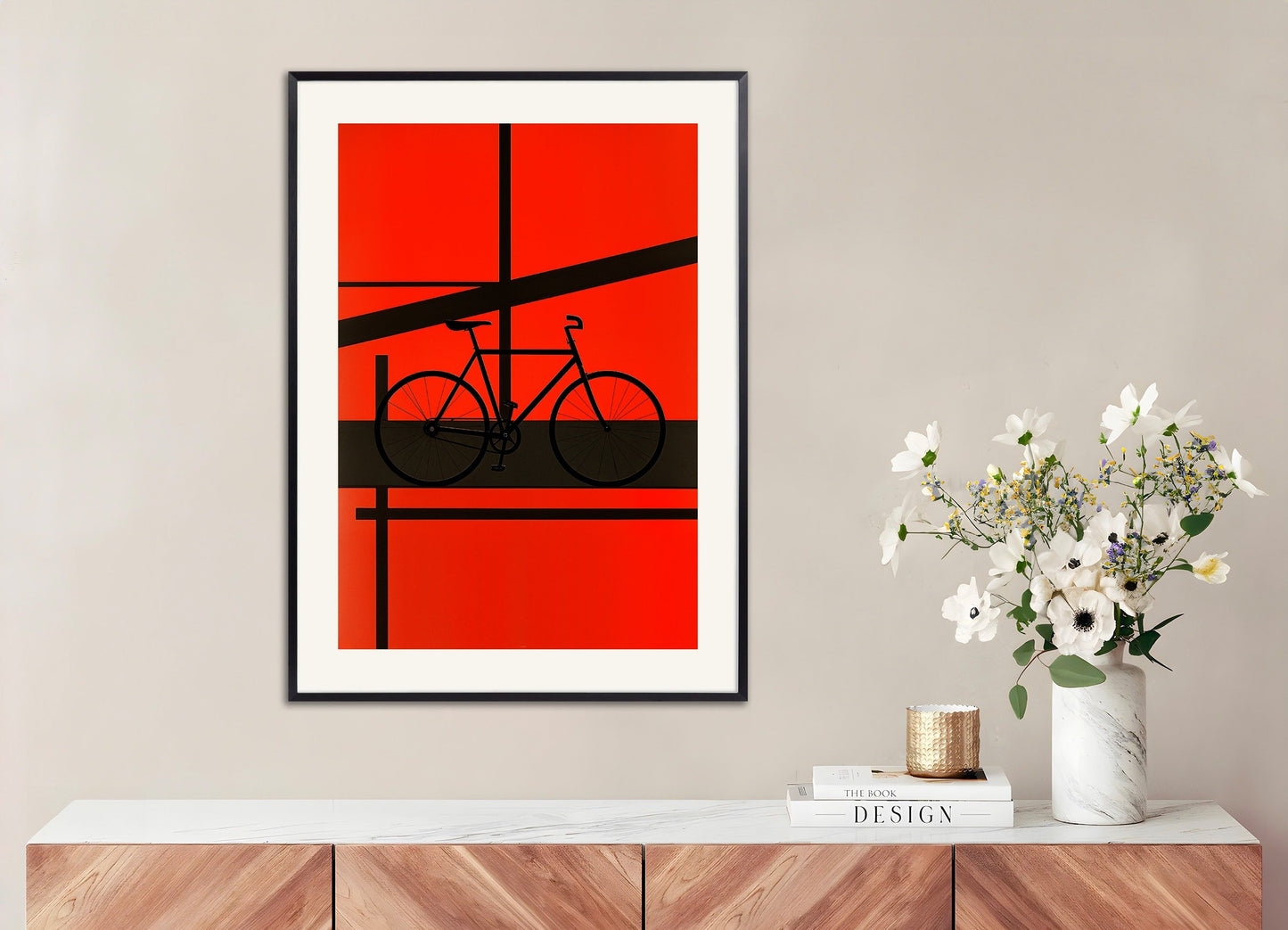 Poster of Geometric abstract art poster, bike, with metal frame