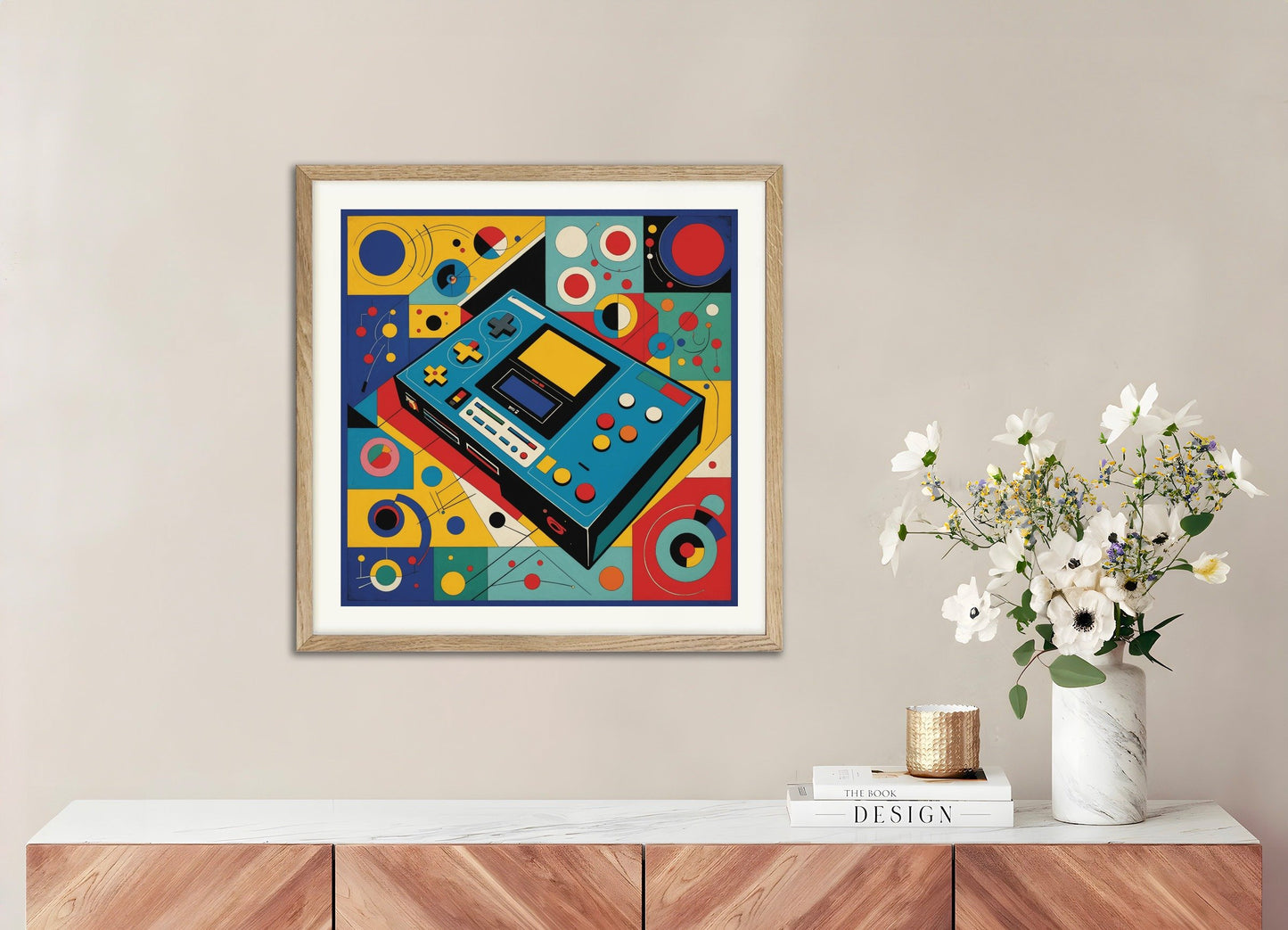 Poster of Geometric abstract art, with natural wooden frame