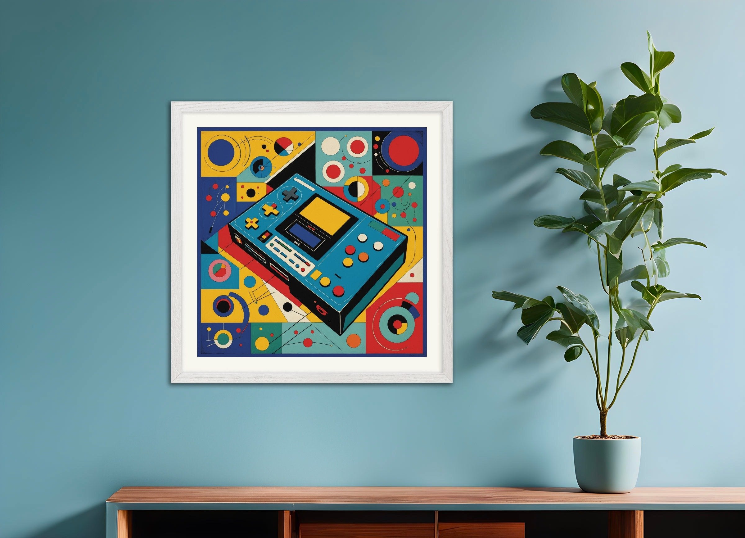 Poster of Geometric abstract art, with white wooden frame