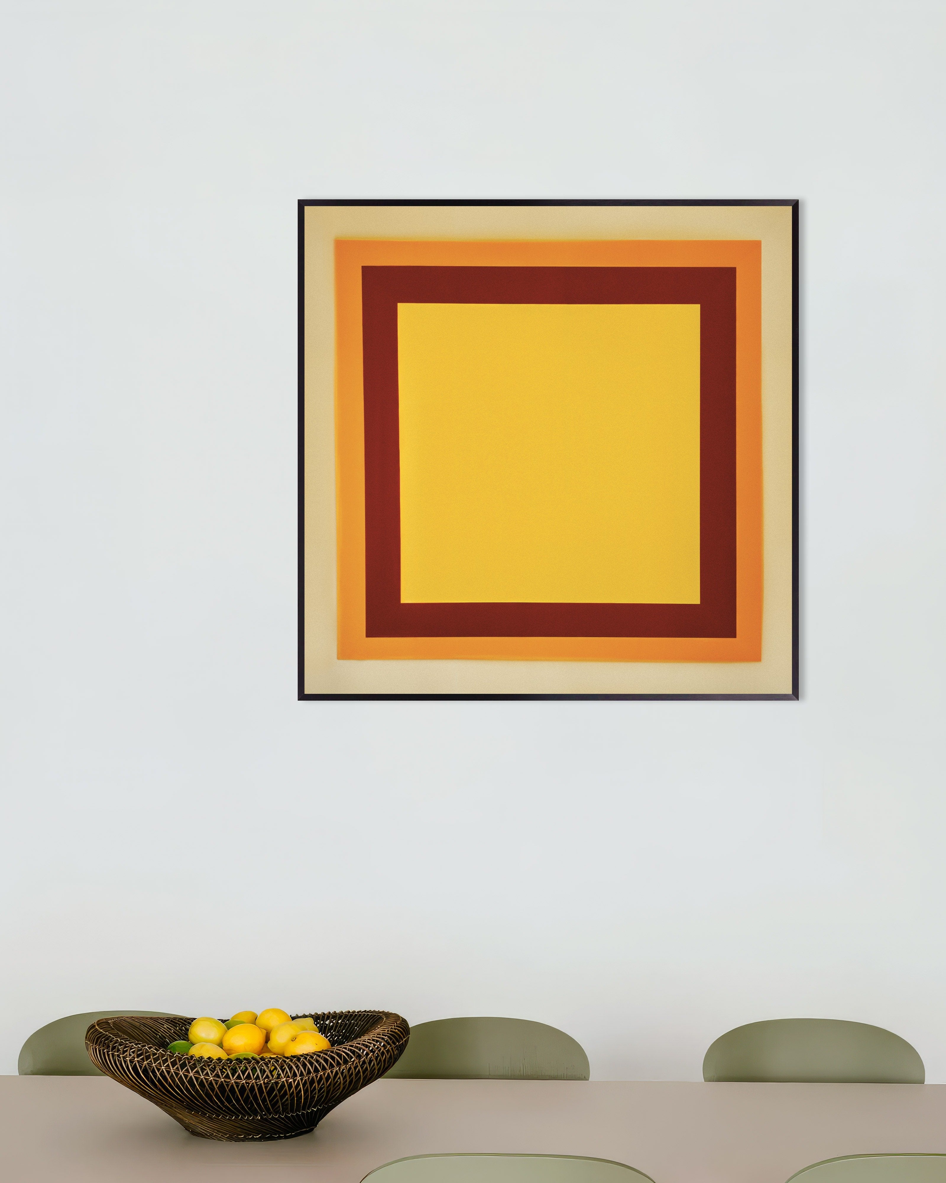 Poster of Geometric yellow and orange squares print, with metal frame