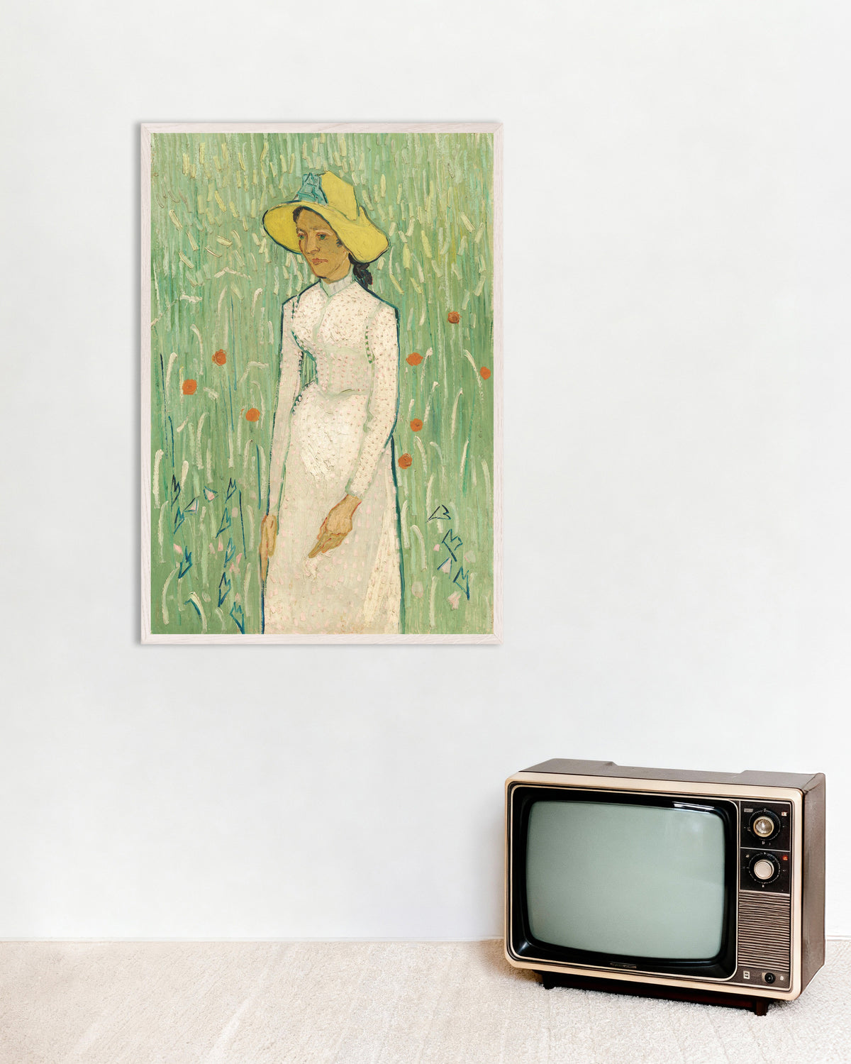 Poster av Jente i hvitt (1890) av Vincent van Gogh, med hvit treramme