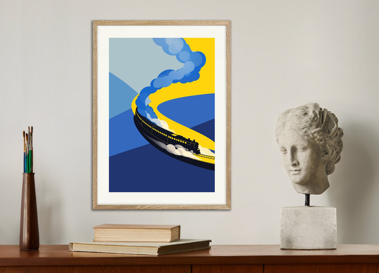 Poster of Graphic poster, Train, with natural wooden frame