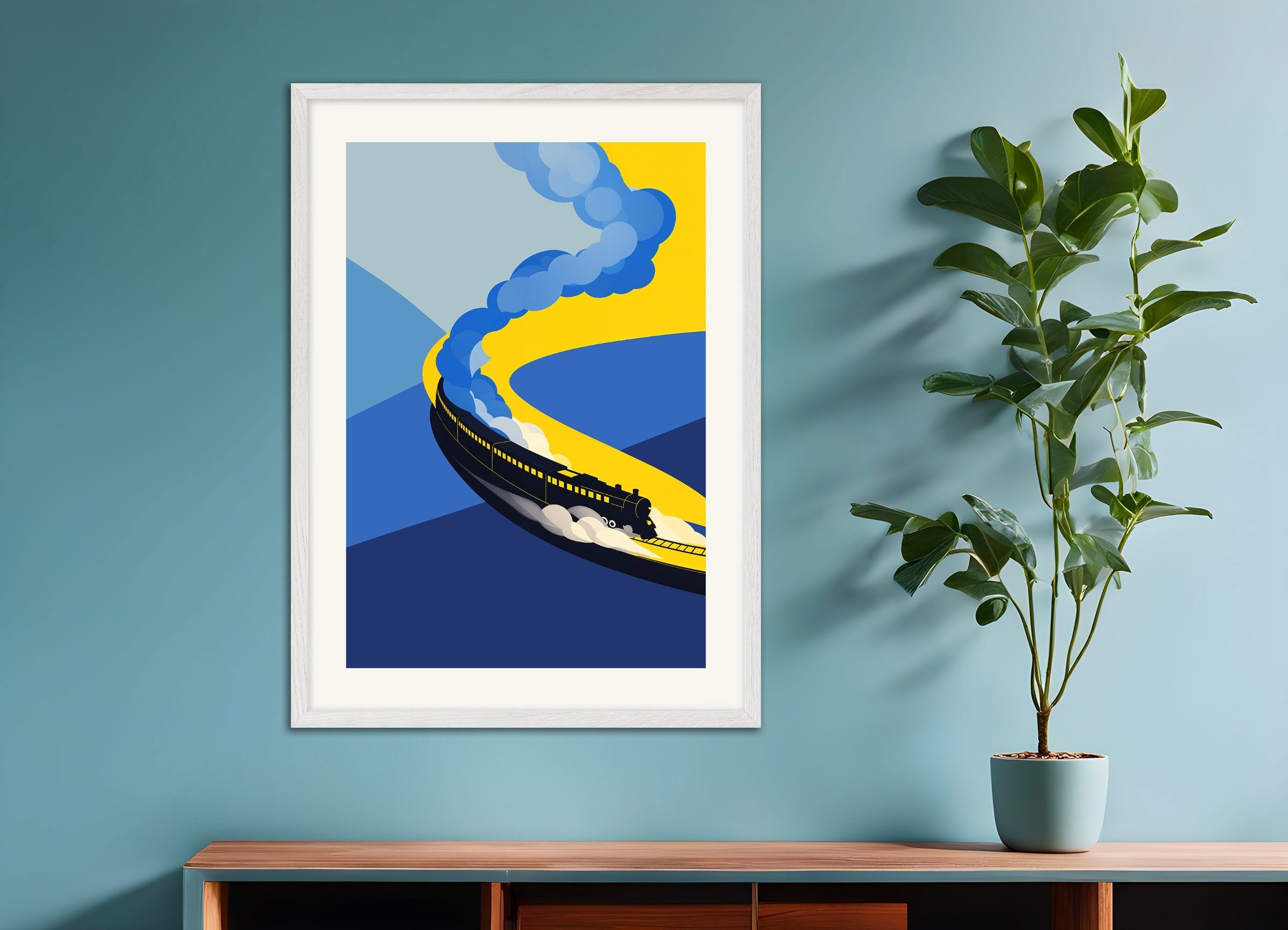 Poster of Graphic poster, Train, with white wooden frame