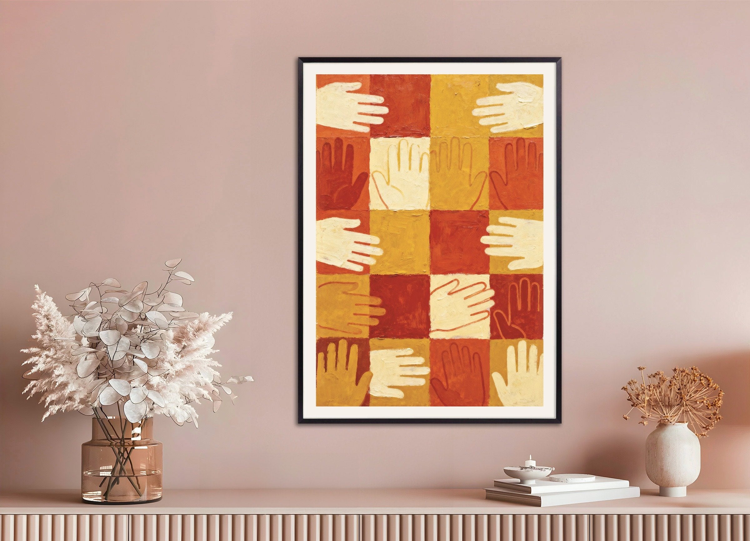Poster of Hands poster - Fraternity and unity wall art, with metal frame