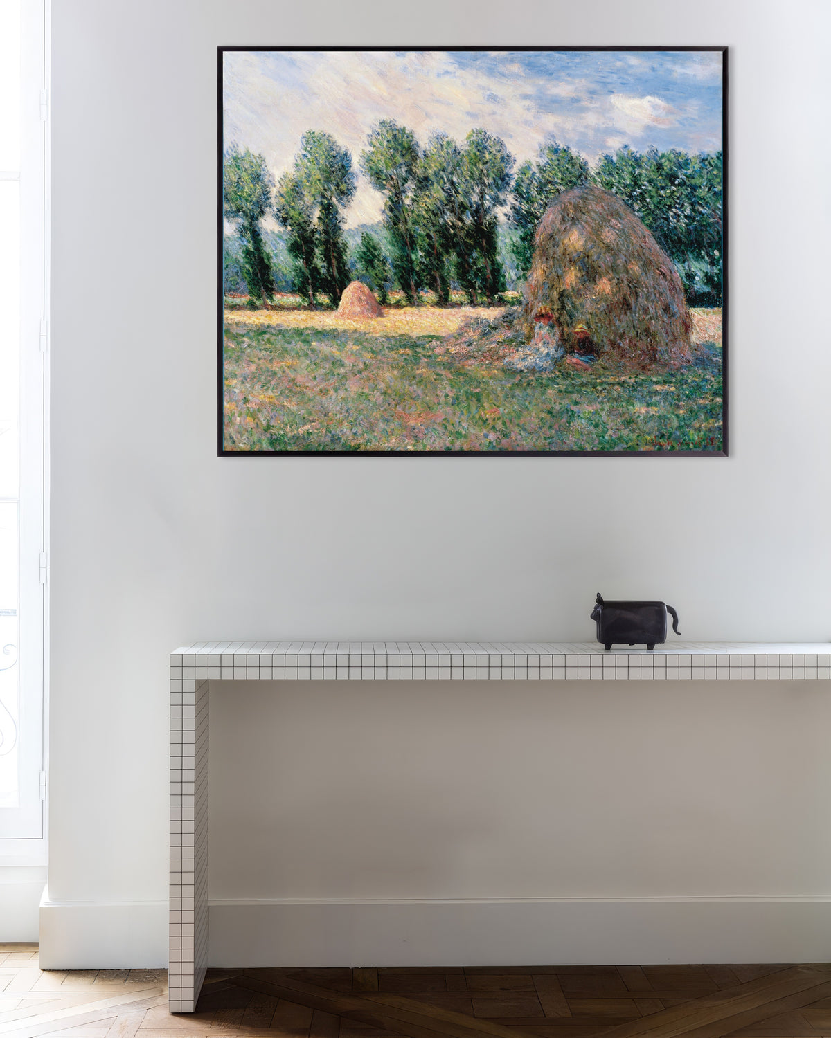 Poster of Haystacks (1885) by Claude Monet, with metal frame