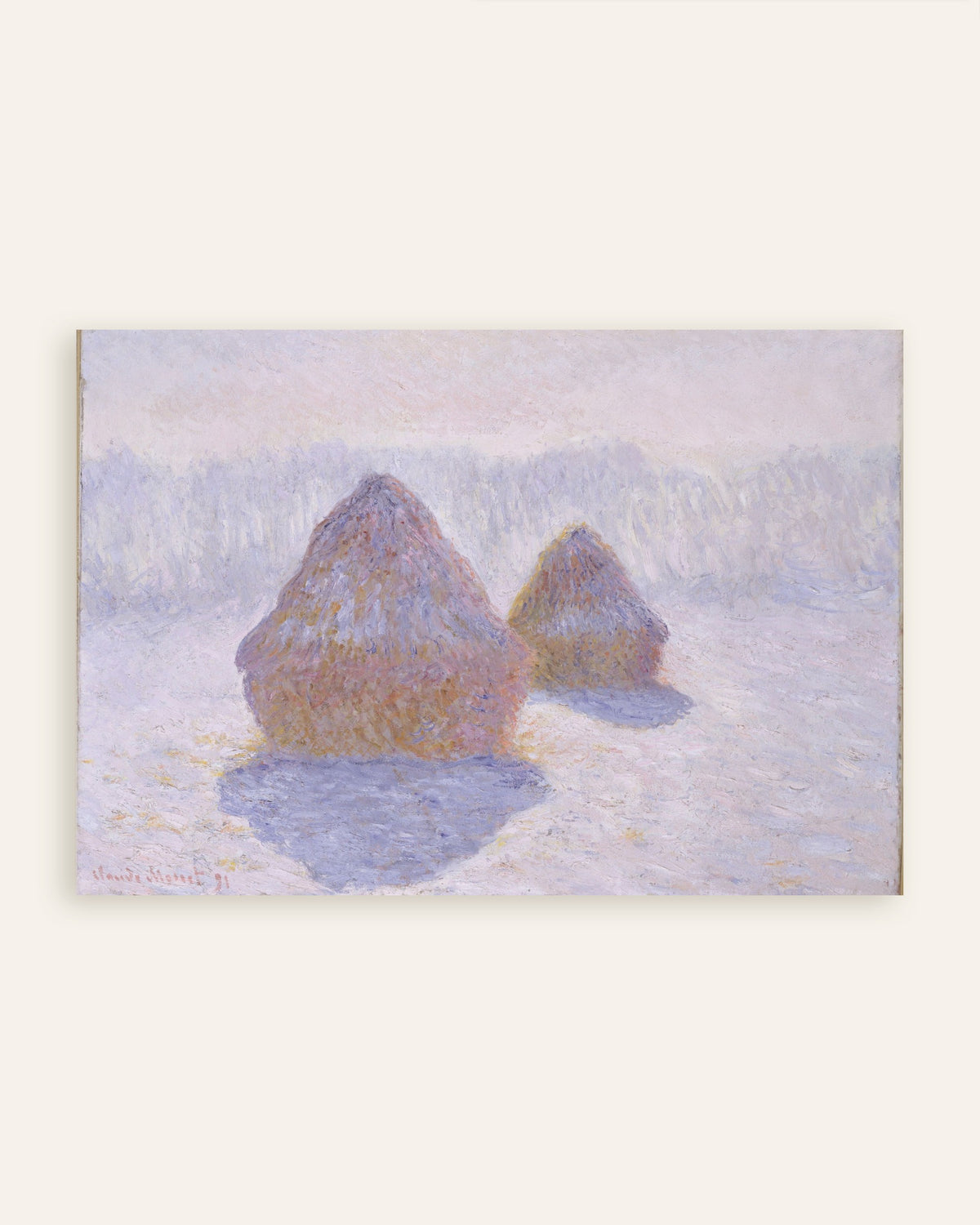 Plakat Kornstakker, snø og sol (1891) av Claude Monet, miniatyr