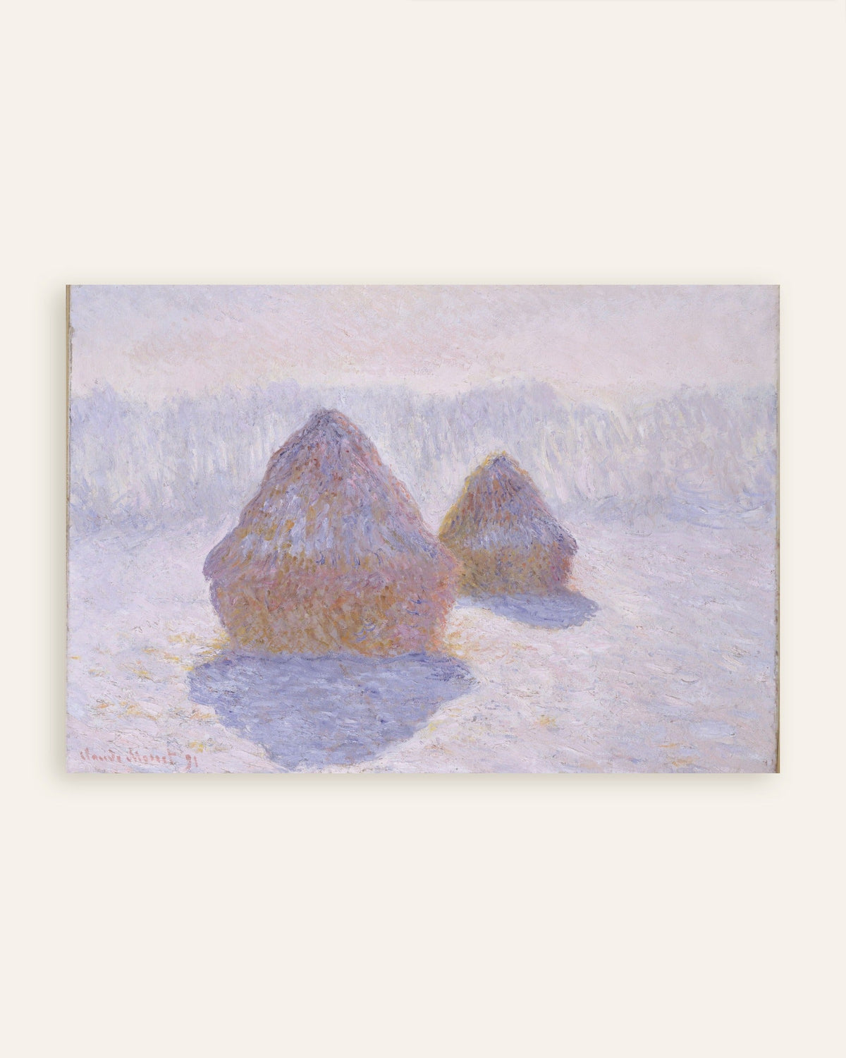 Plakat Kornstakker, snø og sol (1891) av Claude Monet, miniatyr