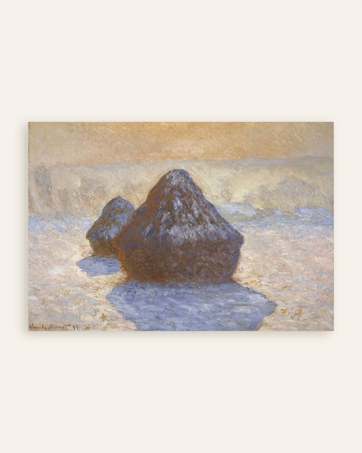 Plakat Kornstakker, snøeffekt (1891) av Claude Monet, miniatyr