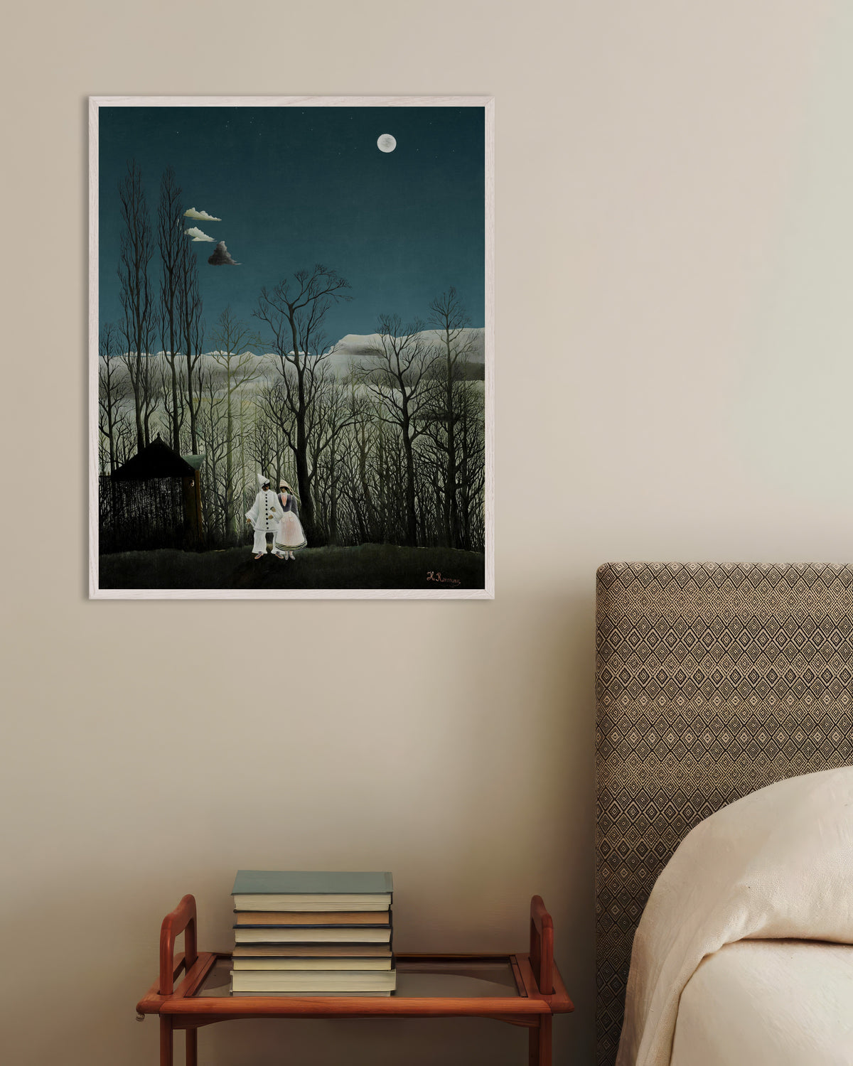 Poster av Henri Rousseau – En karnevalskveld (detalj), med hvit treramme