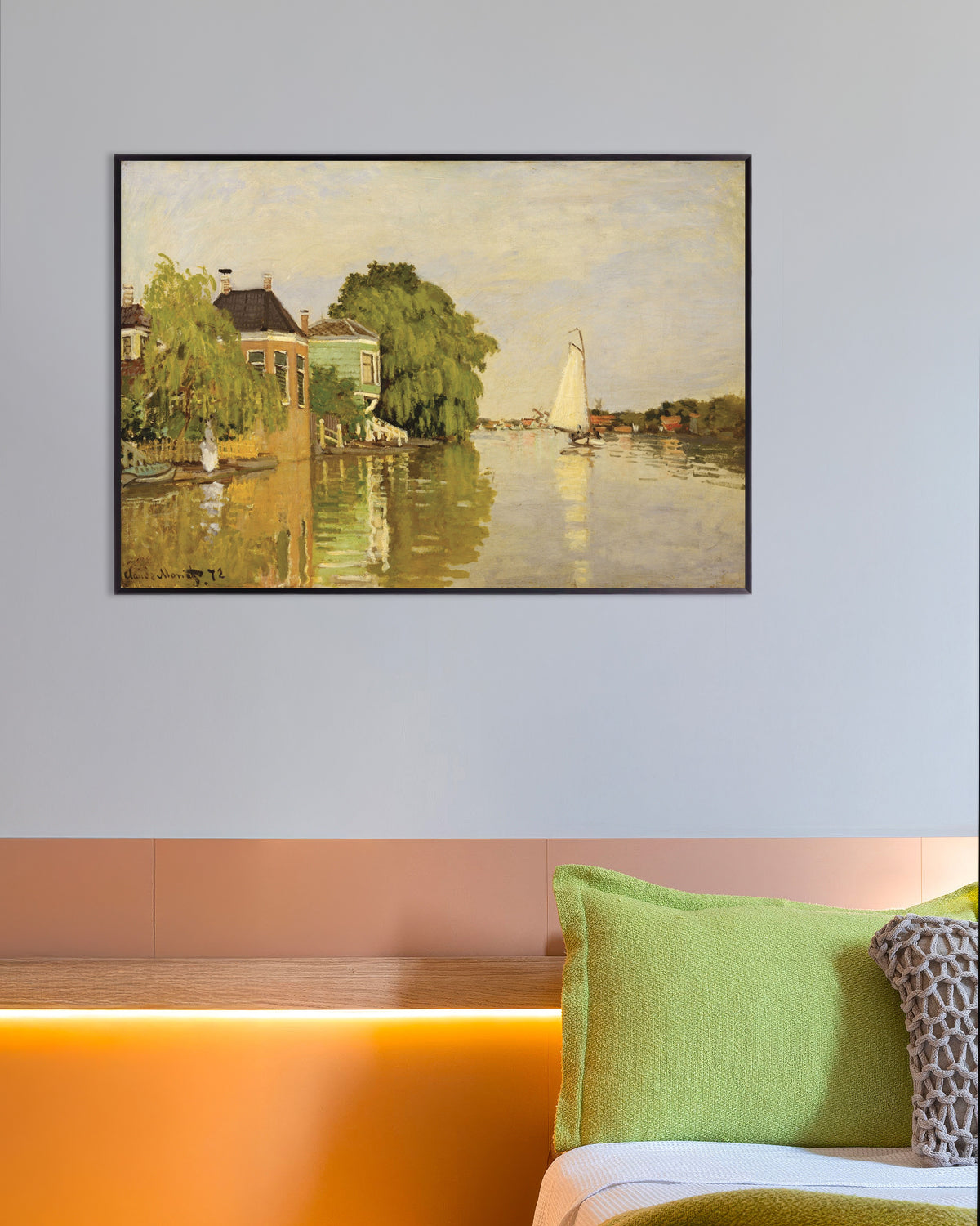 Plakat Hus ved Achterzaan (1871) av Claude Monet med metallramme