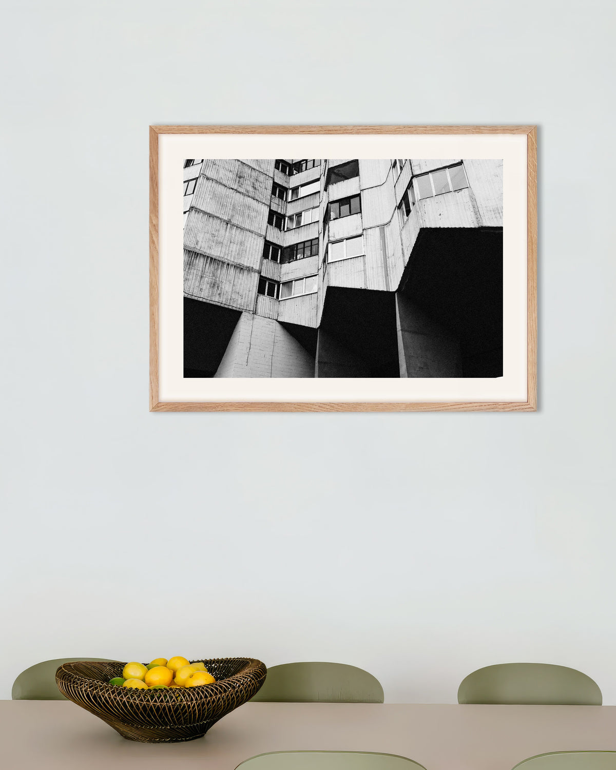 Poster of Housing Block on Concrete Legs, with natural wooden frame