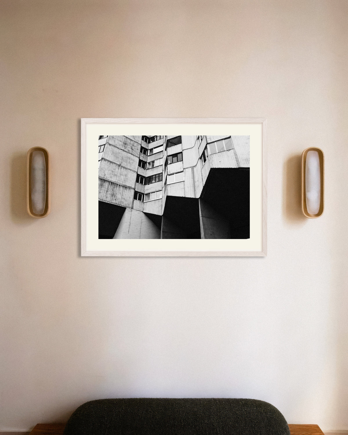 Poster of Housing Block on Concrete Legs, with white wooden frame