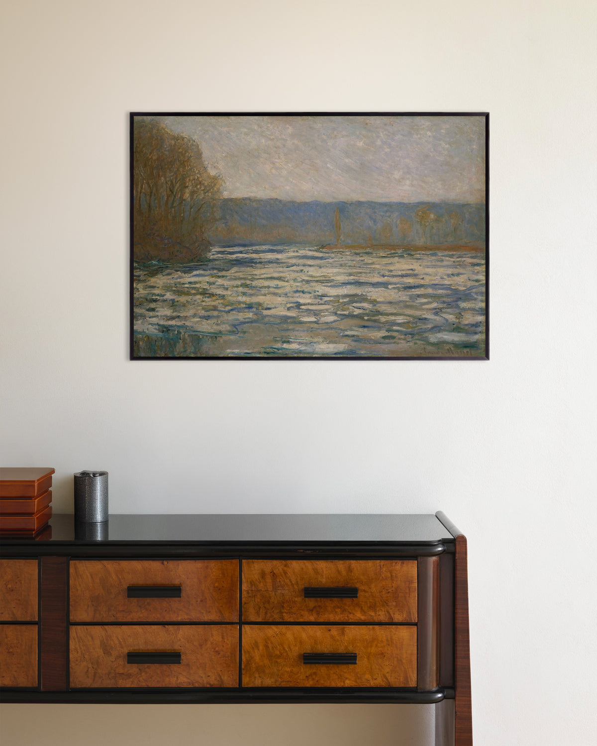 Poster of Ice Breaking Up on the Seine near Bennecourt (1893) by Claude Monet, with metal frame