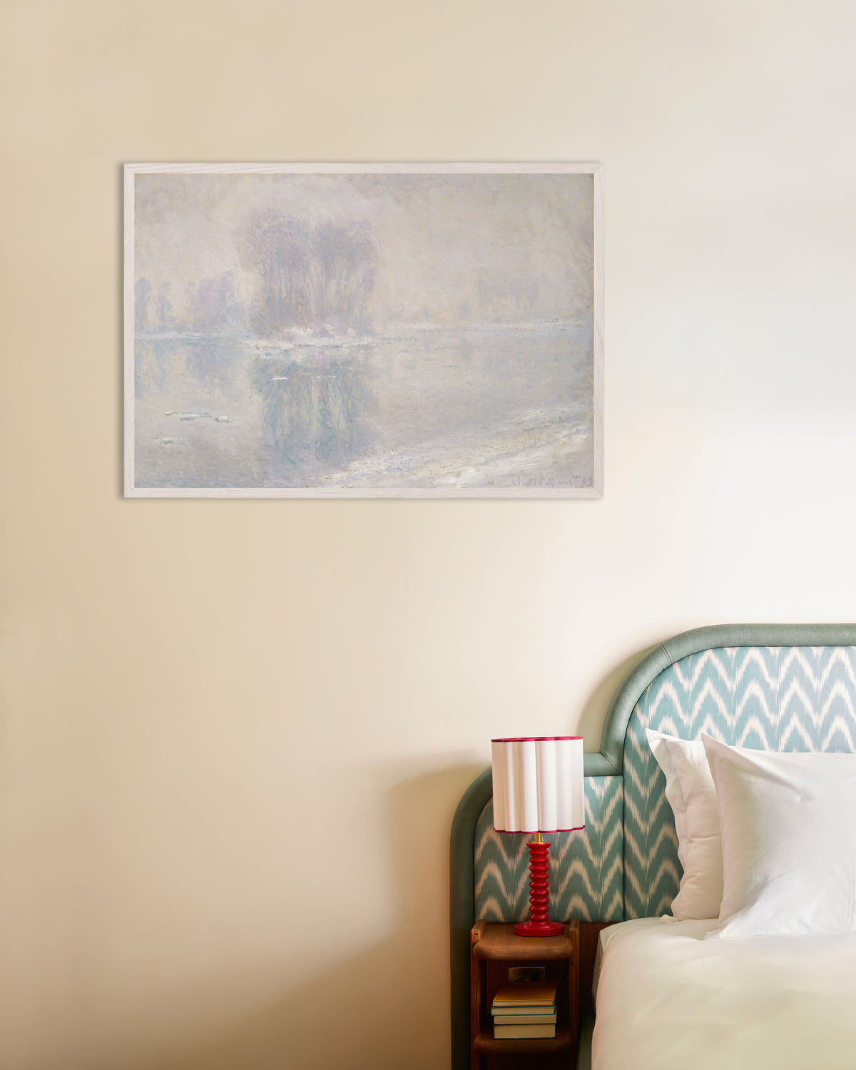 Plakat Isflak (1893) av Claude Monet med hvit treramme