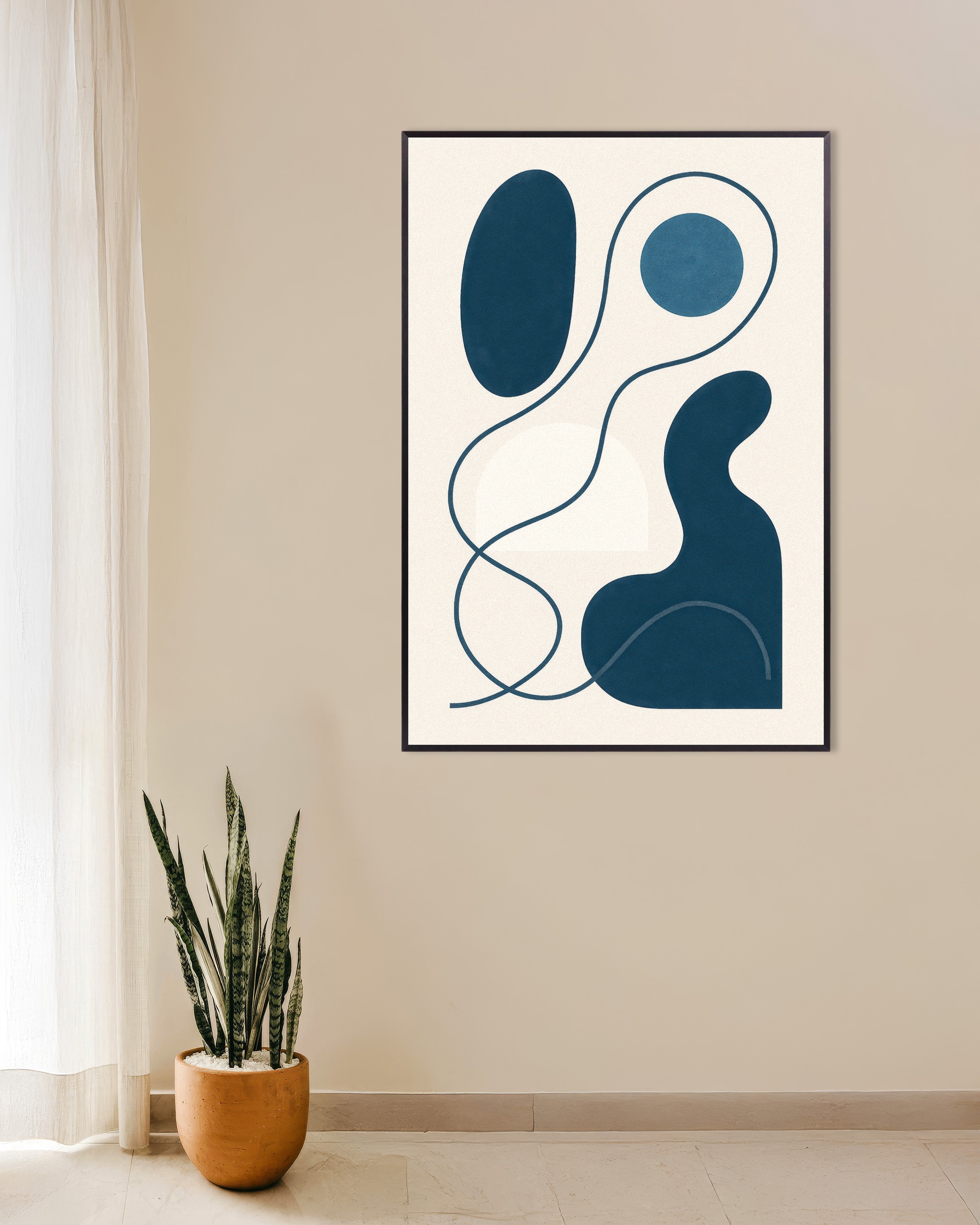 Poster of Inflections 01 – modern abstract line art in blue Poster, with metal frame