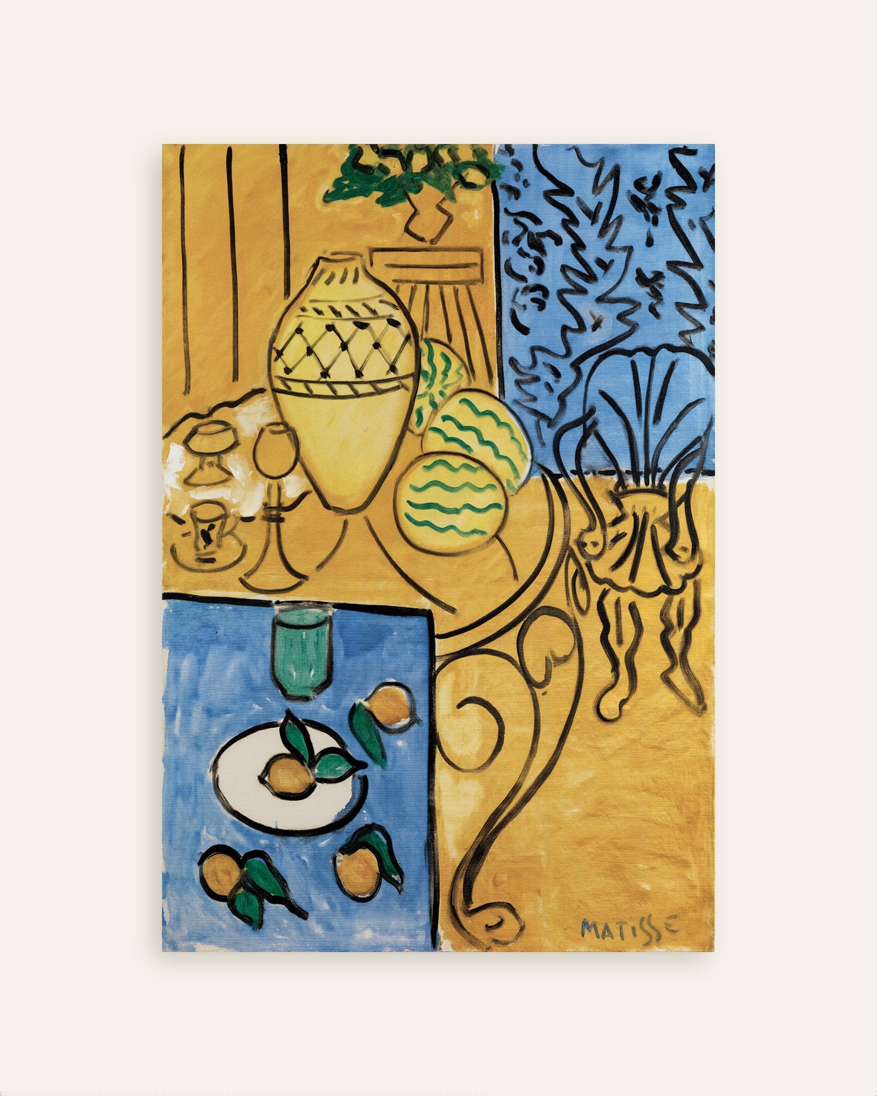 マティス 「Interior in Yellow and Blue」額付 Matisse Interior Yellow & Blue 1946 Print | Posterscape
