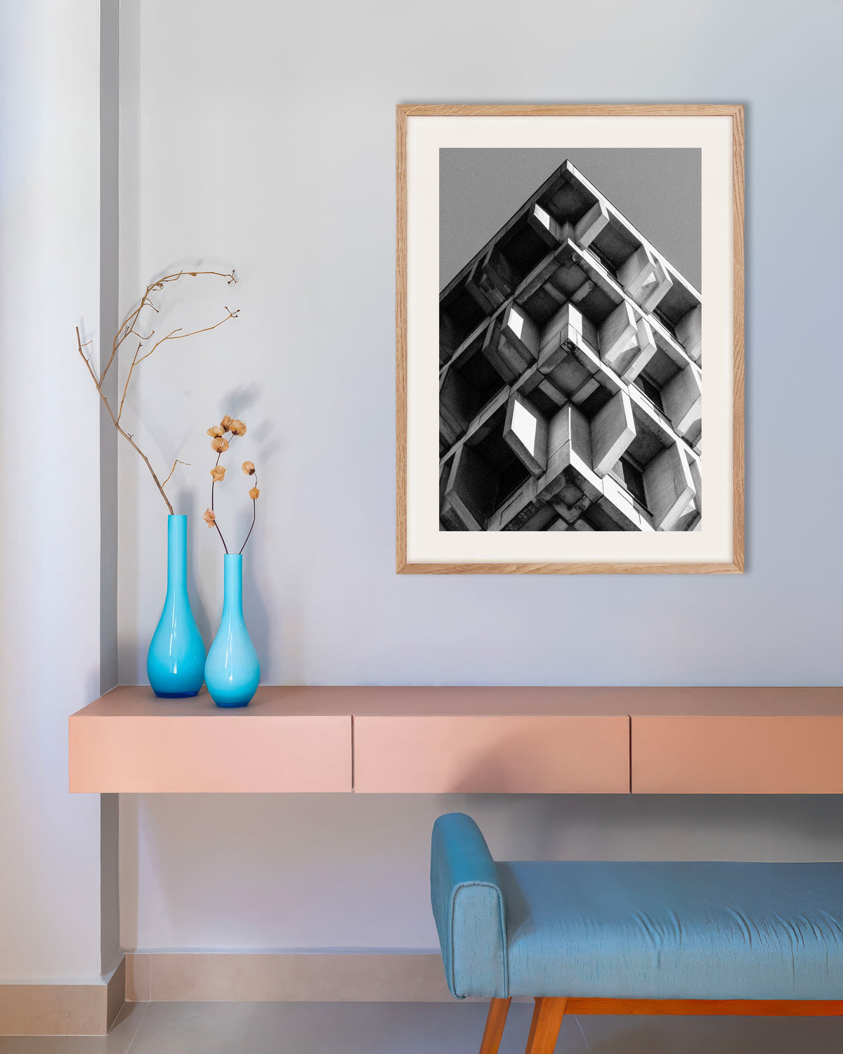 Poster of Inverted Pyramid of Concrete Boxes, with natural wooden frame