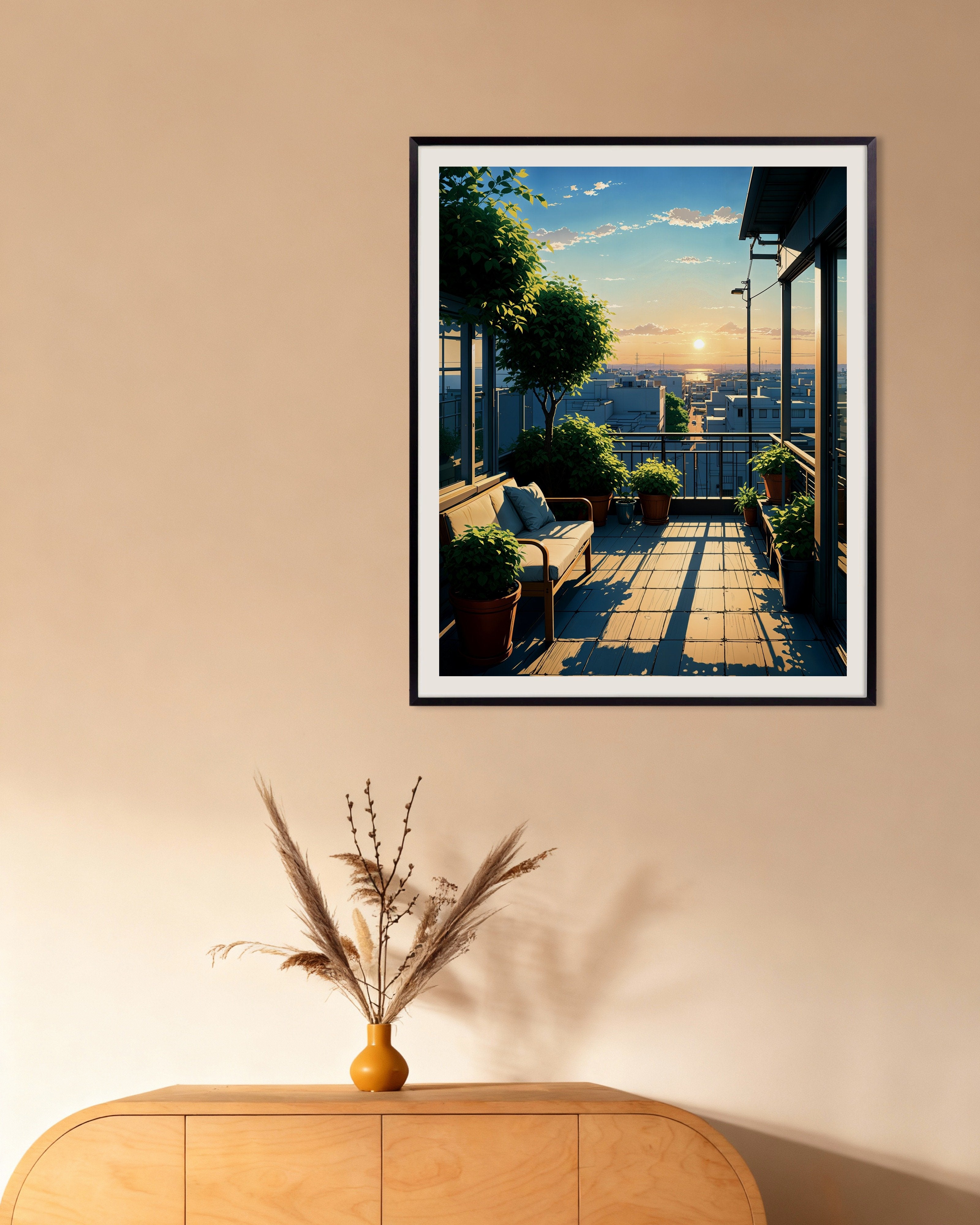 Poster of Japanese anime, a terrace in Tokyo - Poster, with metal frame