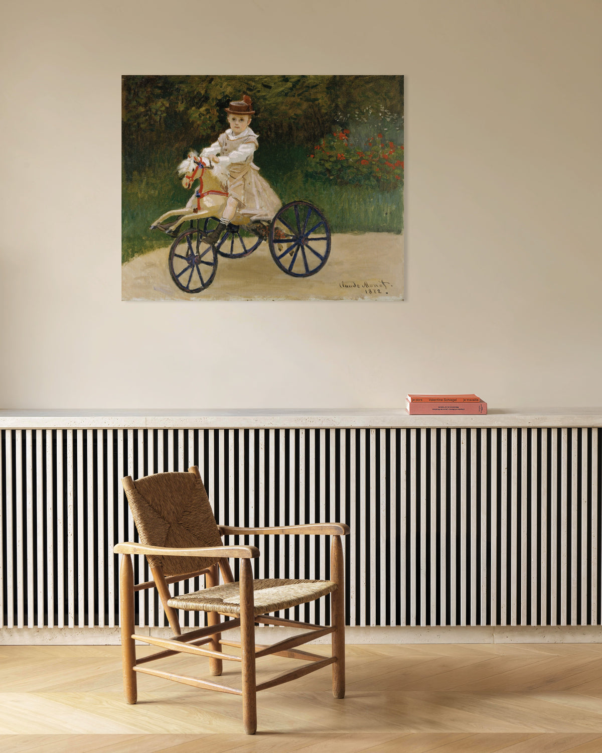 Plakat Jean Monet på kjepphesten sin (1872) av Claude Monet