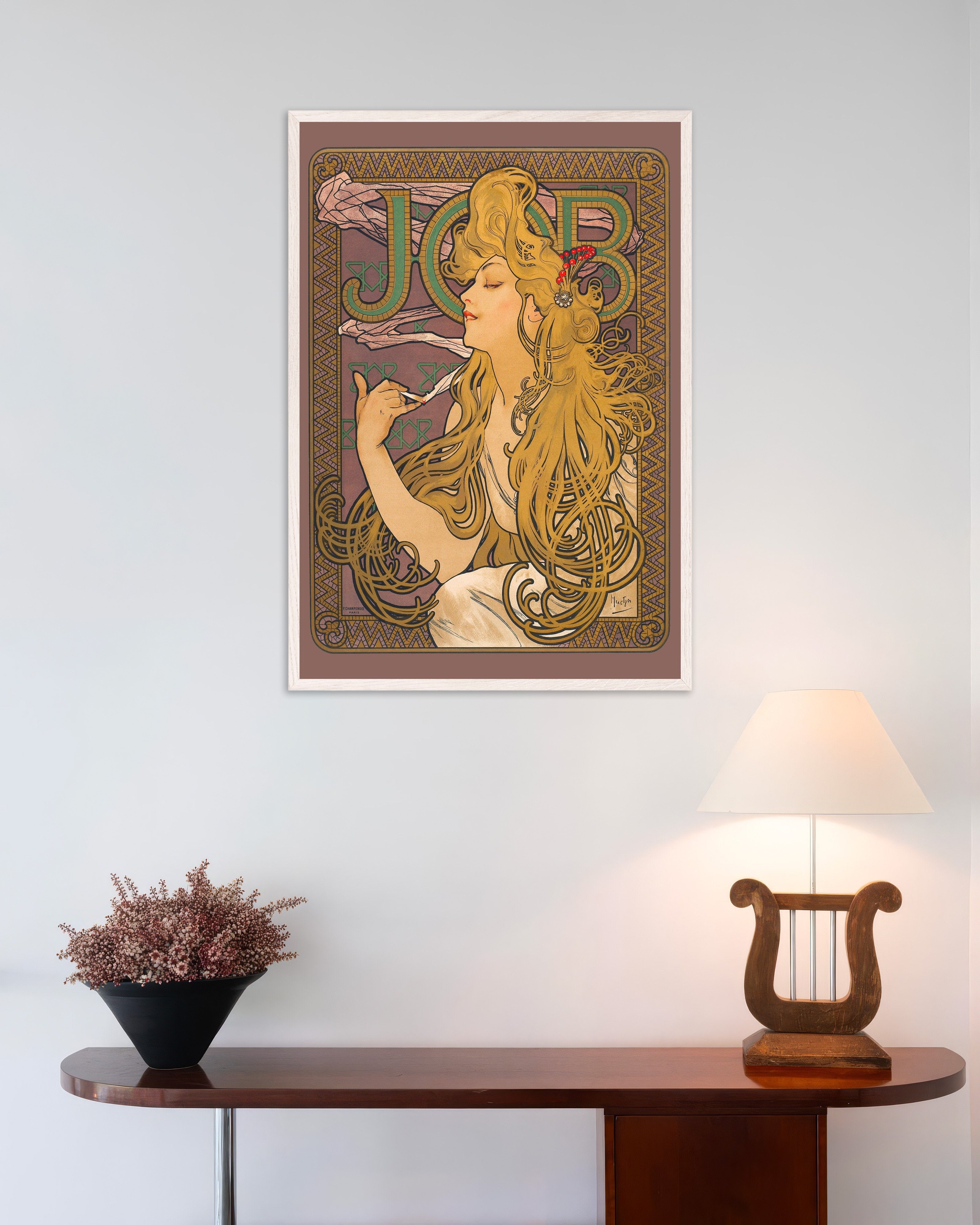 Poster of Job (1896) by Alfons Mucha - Print, with white wooden frame