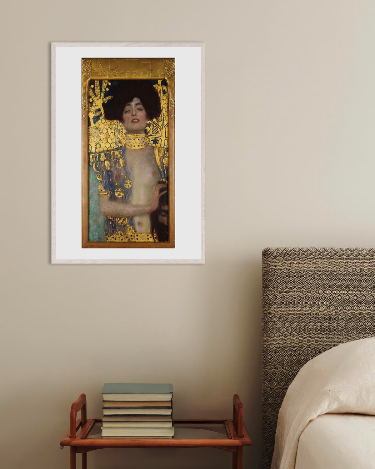 Poster of Judith I (1901) by Gustav Klimt, with white wooden frame