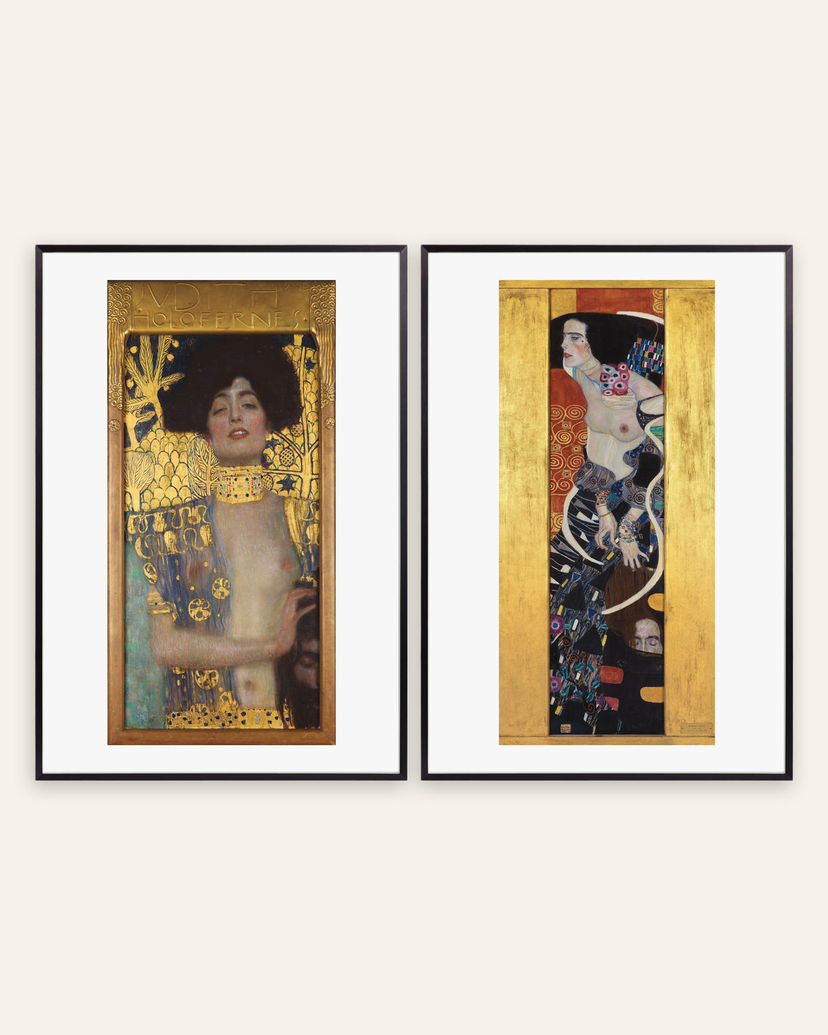 Klimt-postere, sett med 2: Judith I og Judith II, i svarte metallrammer