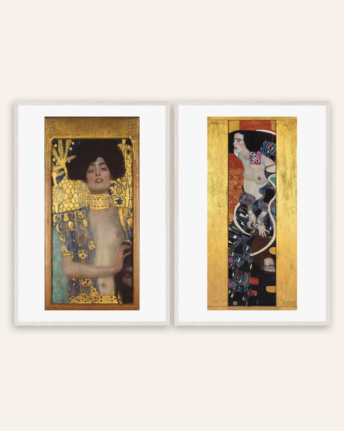 Klimt-postere, sett med 2: Judith I og Judith II, i hvite eikerammer