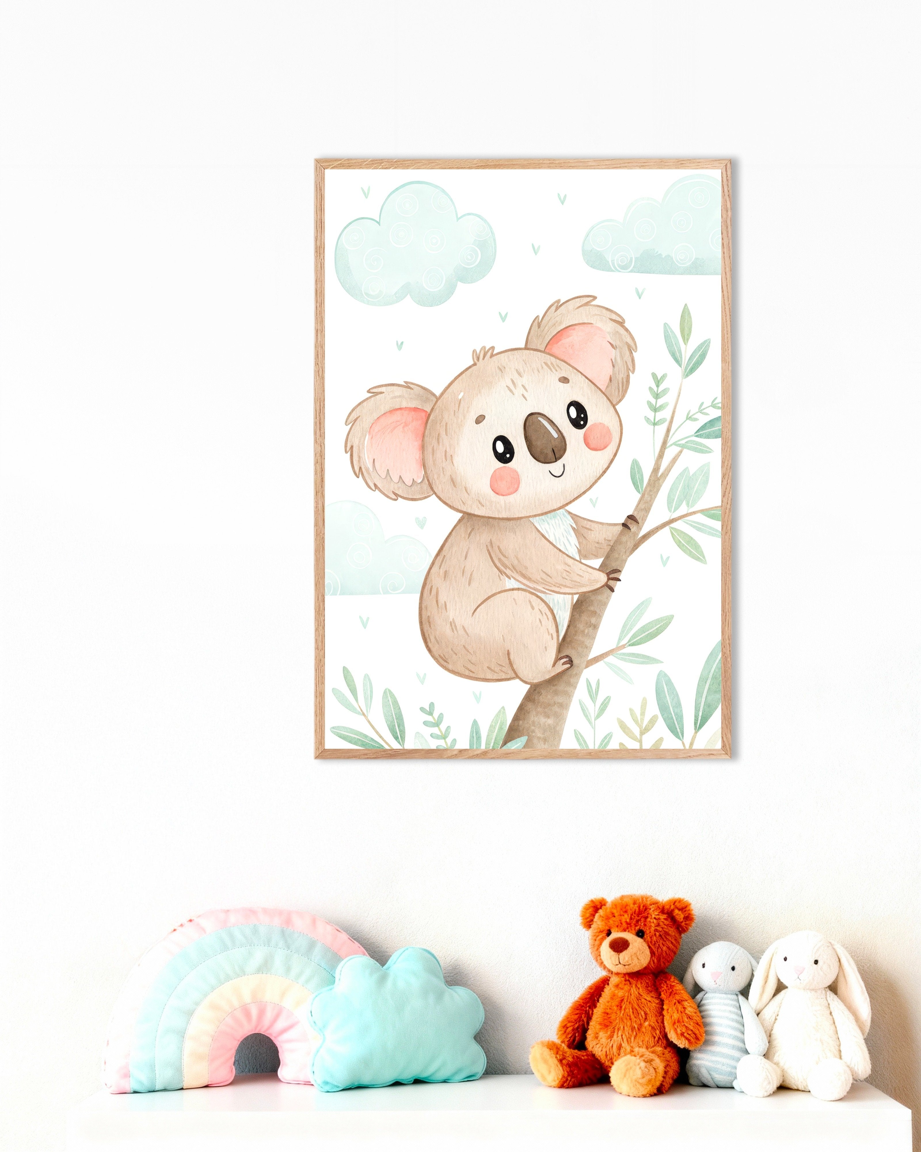Poster of Koala Poster – Nursery Wall Art, with natural wooden frame