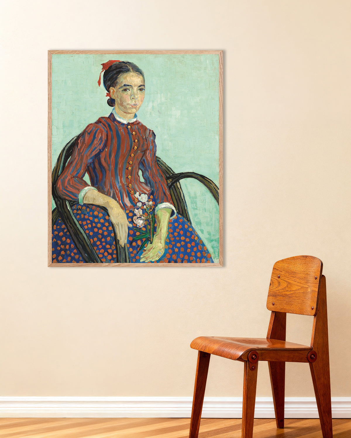 Poster av La Mousmé (1888) av Vincent van Gogh, med ramme i naturtre