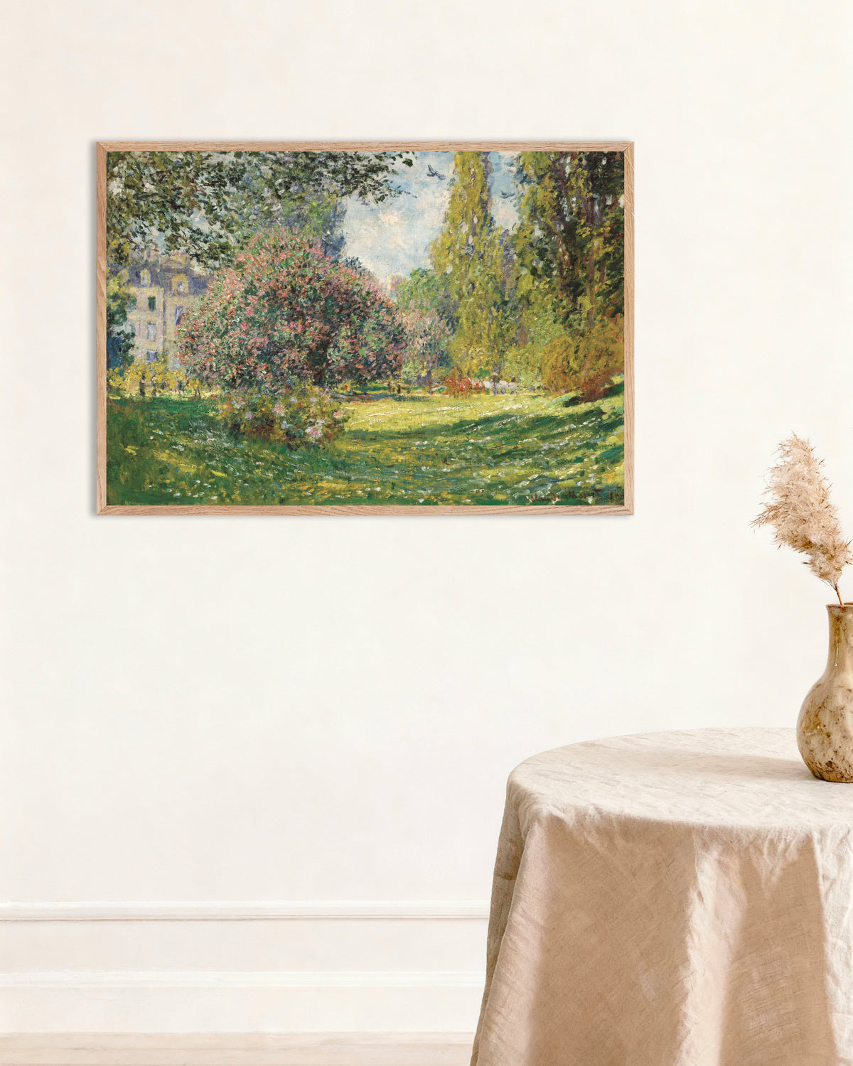 Plakat Landskap, Parc Monceau (1876) av Claude Monet med ramme i naturtre
