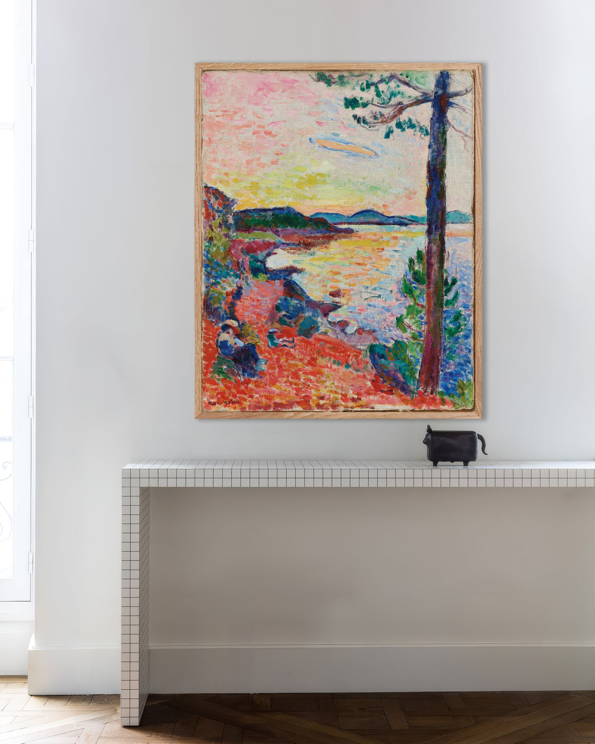 Poster av Le Goûter, Saint-Tropez-bukten (1904) av Henri Matisse, med ramme i naturtre