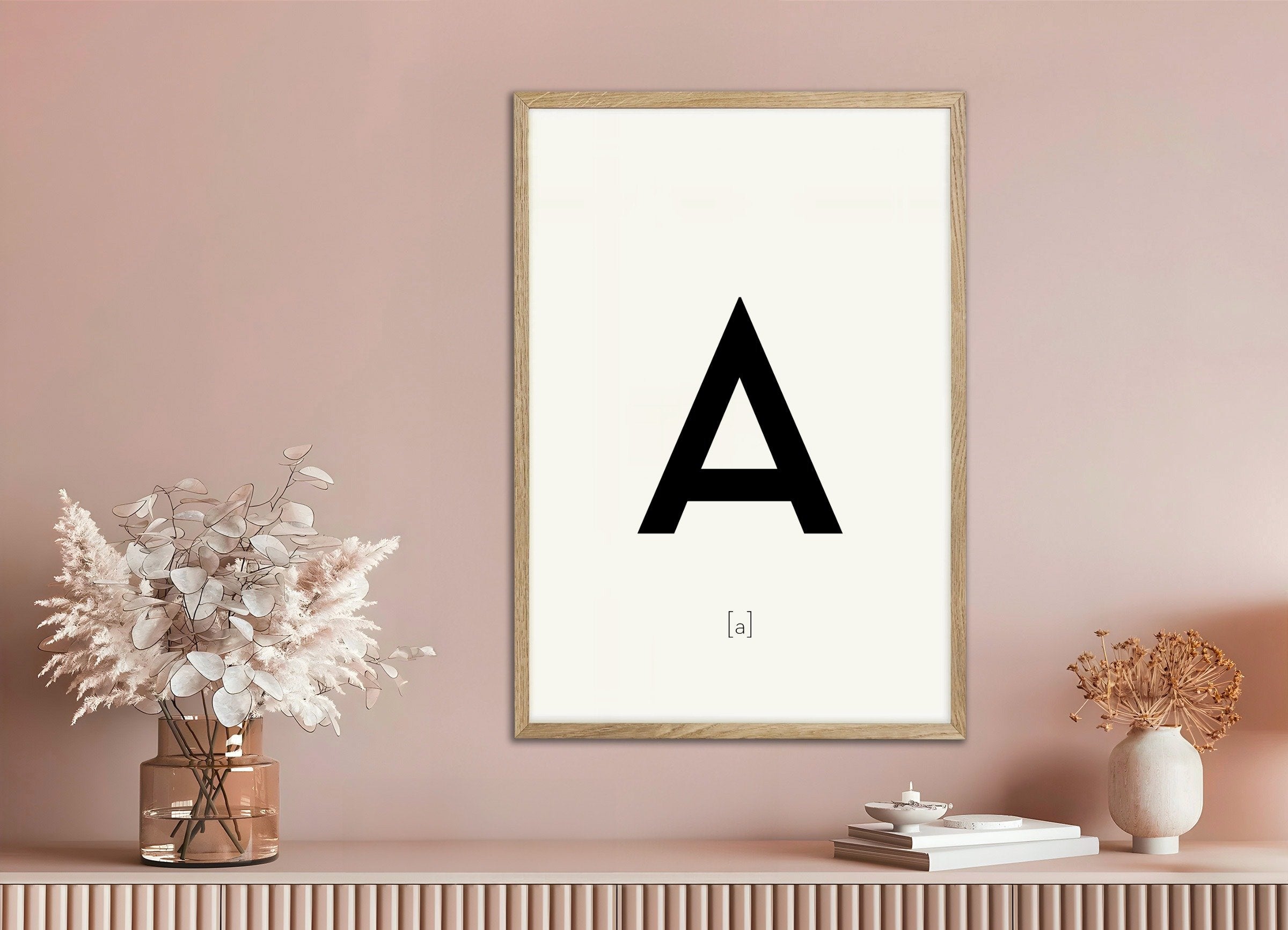 Poster of Letter A, with natural wooden frame