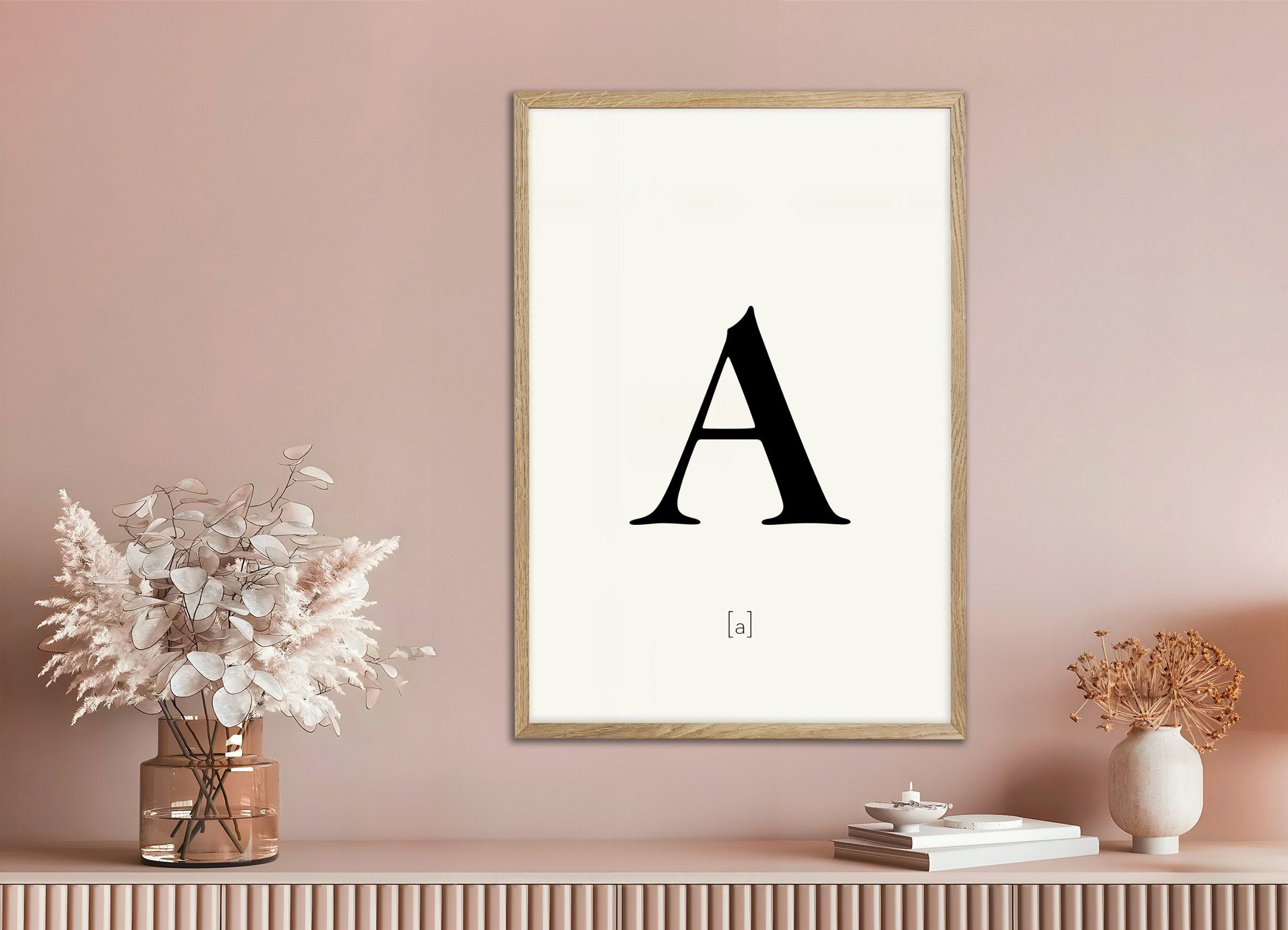 Poster of Letter A, with natural wooden frame