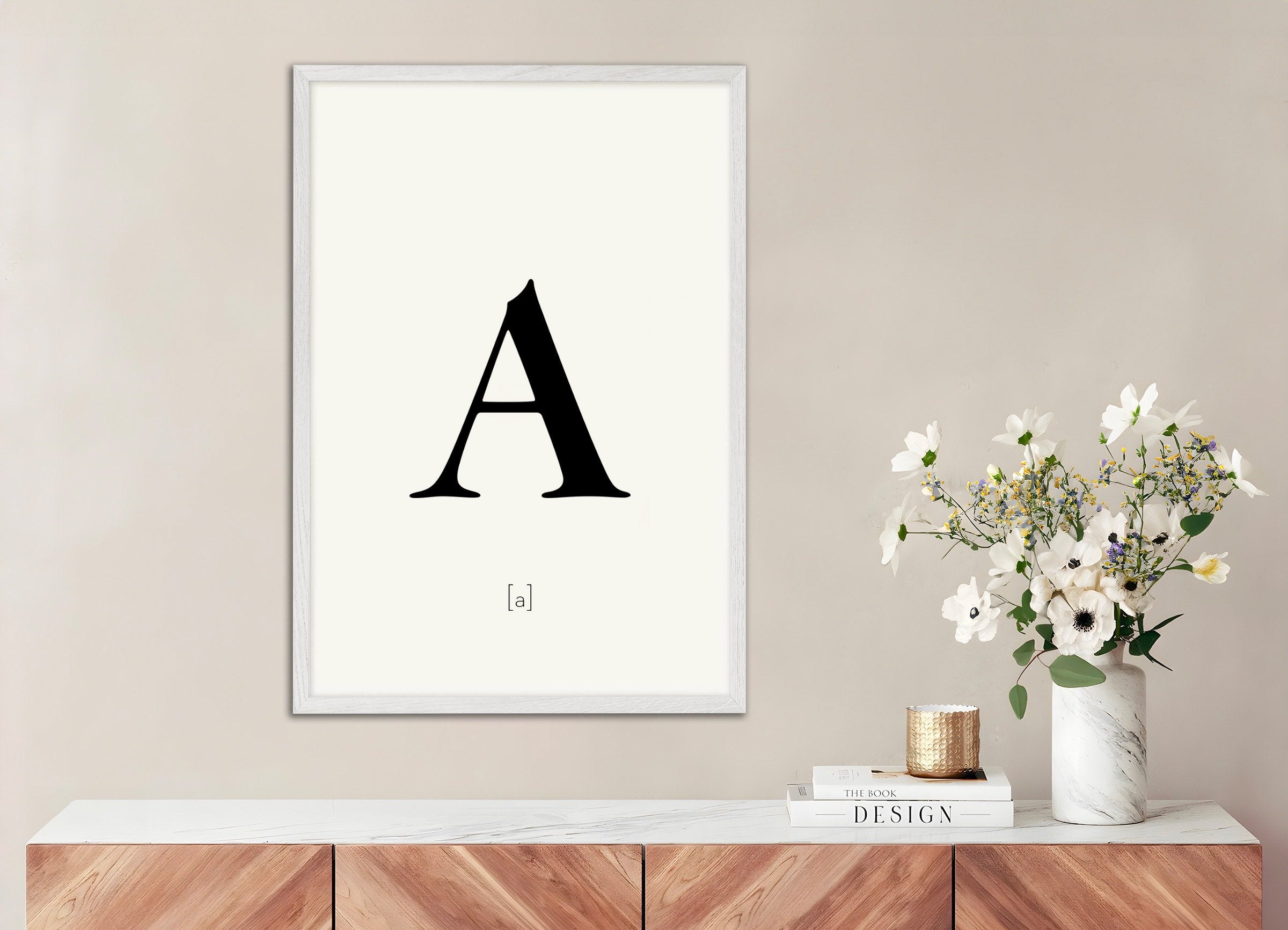 Poster of Letter A, with white wooden frame