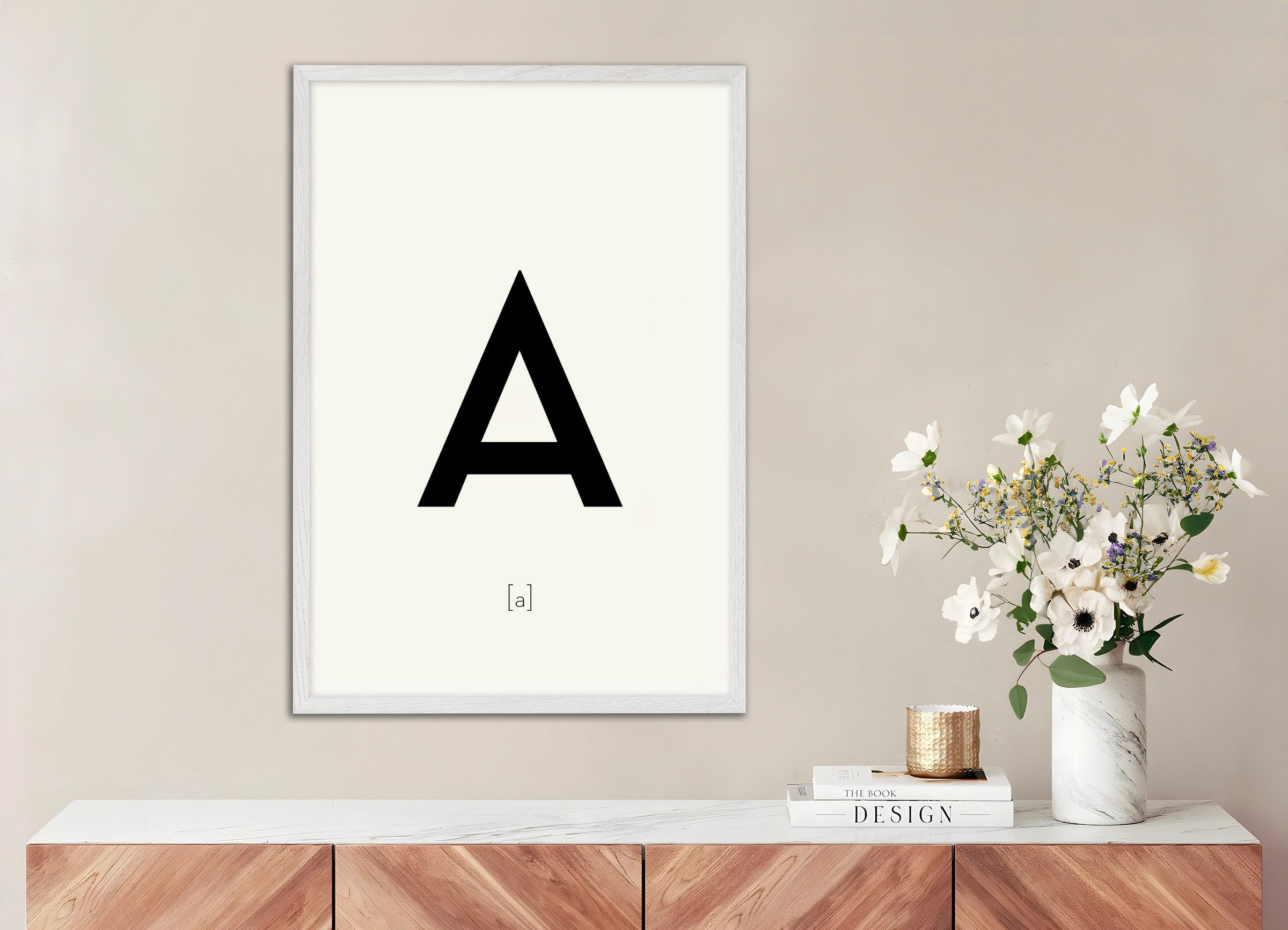 Poster of Letter A, with white wooden frame