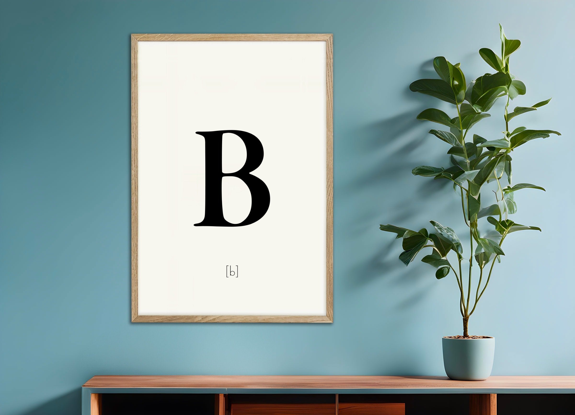 Poster of Letter B, with natural wooden frame