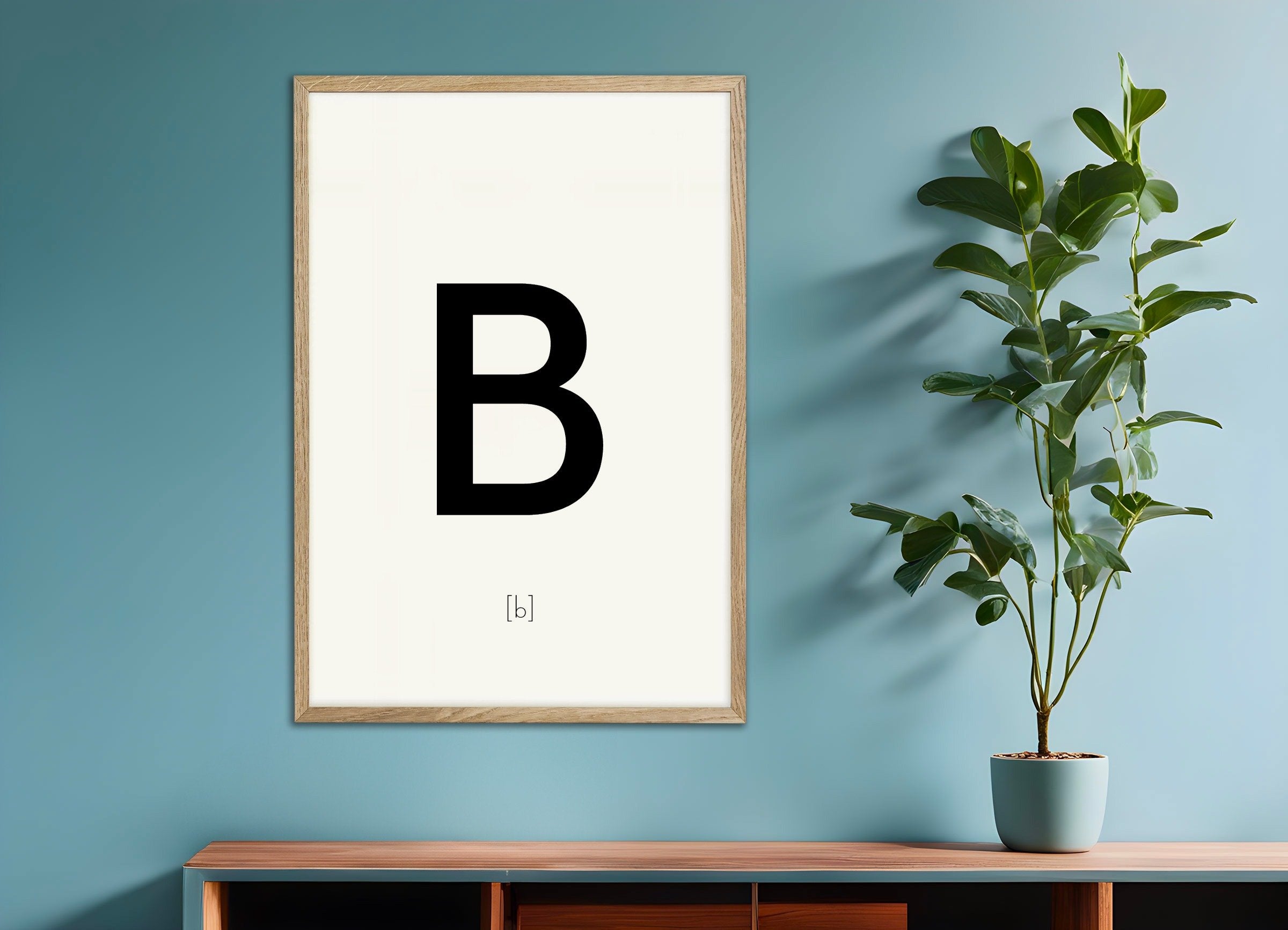 Poster of Letter B, with natural wooden frame