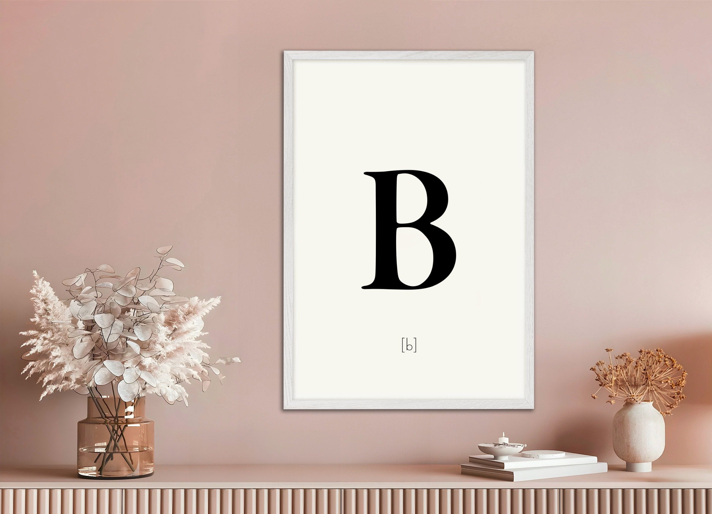 Poster of Letter B, with white wooden frame