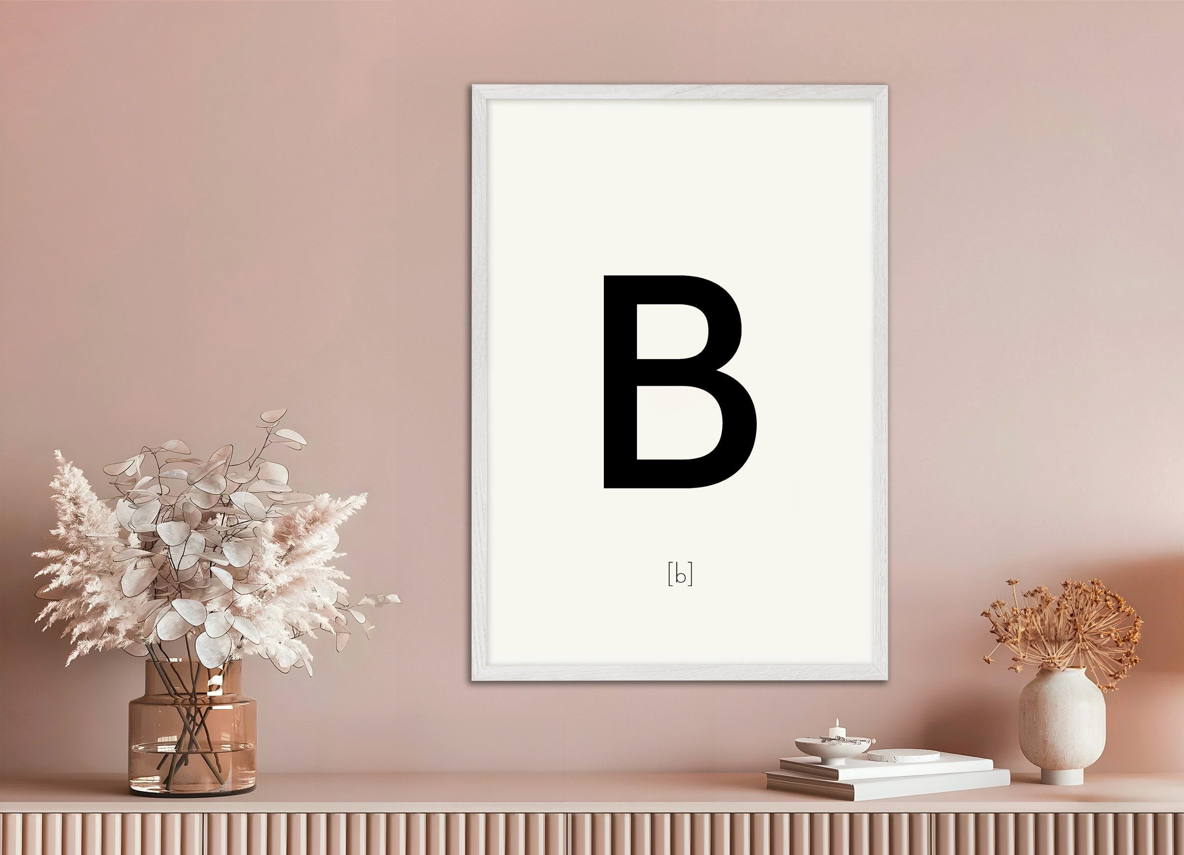 Poster of Letter B, with white wooden frame