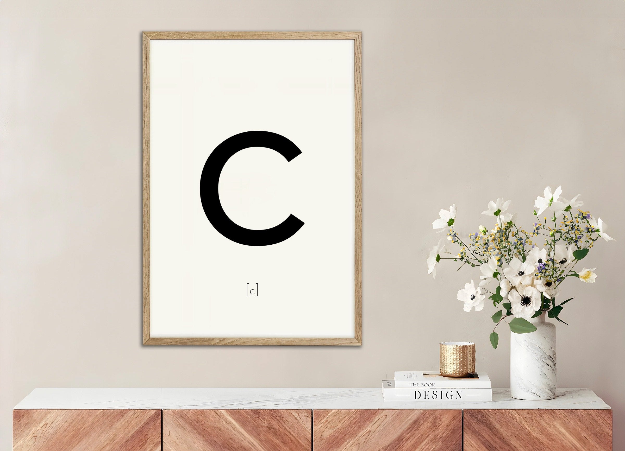 Poster of Letter C, with natural wooden frame