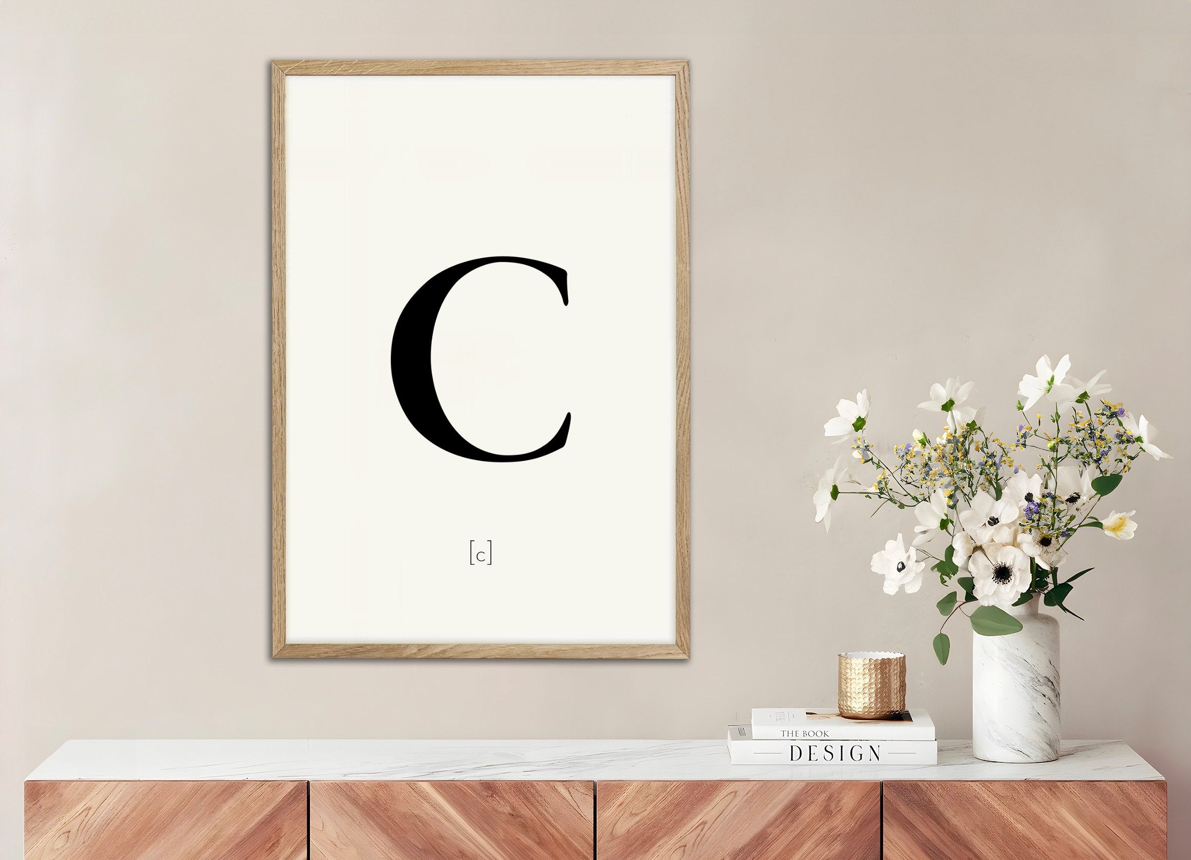 Poster of Letter C, with natural wooden frame