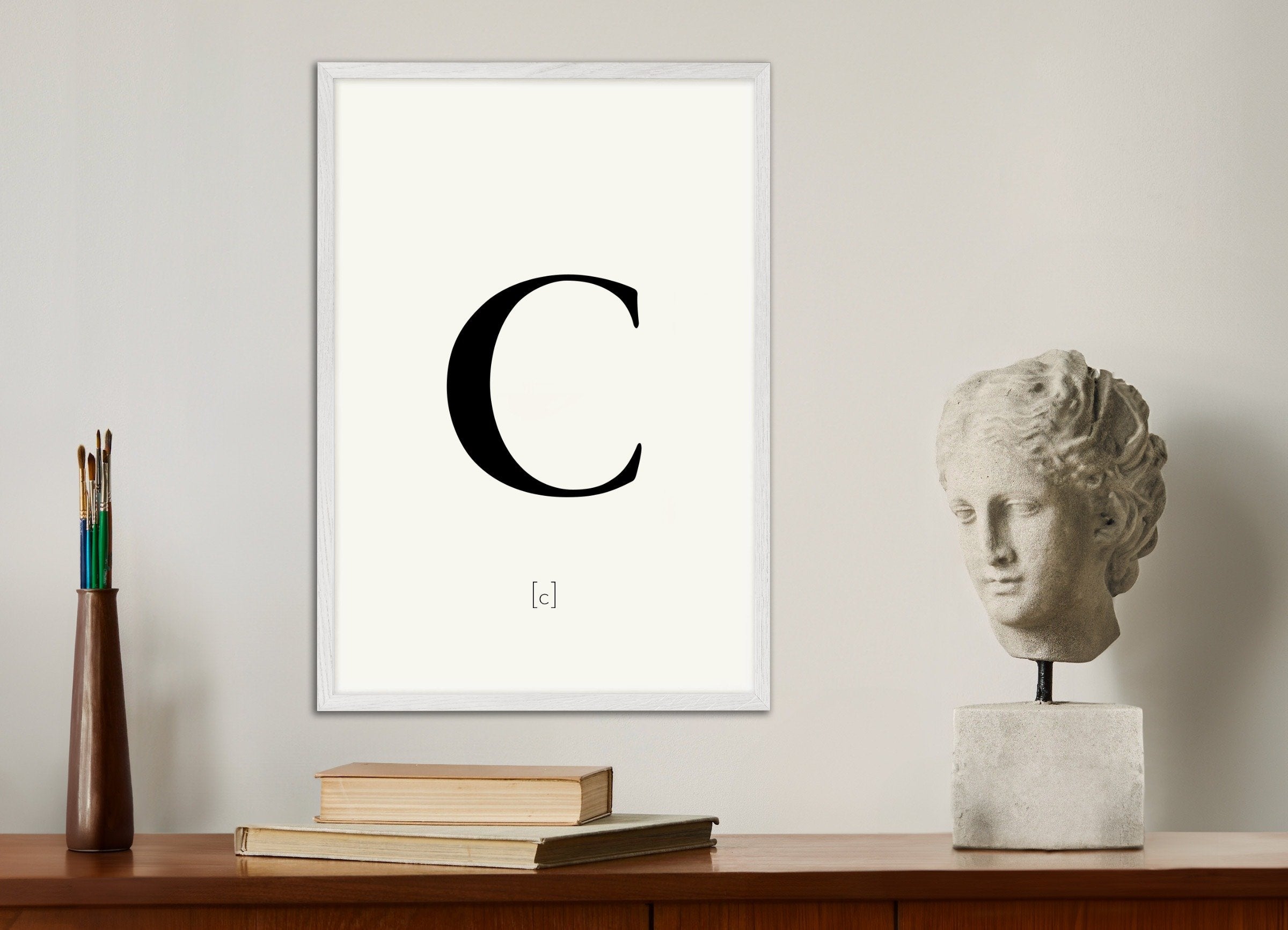 Poster of Letter C, with white wooden frame