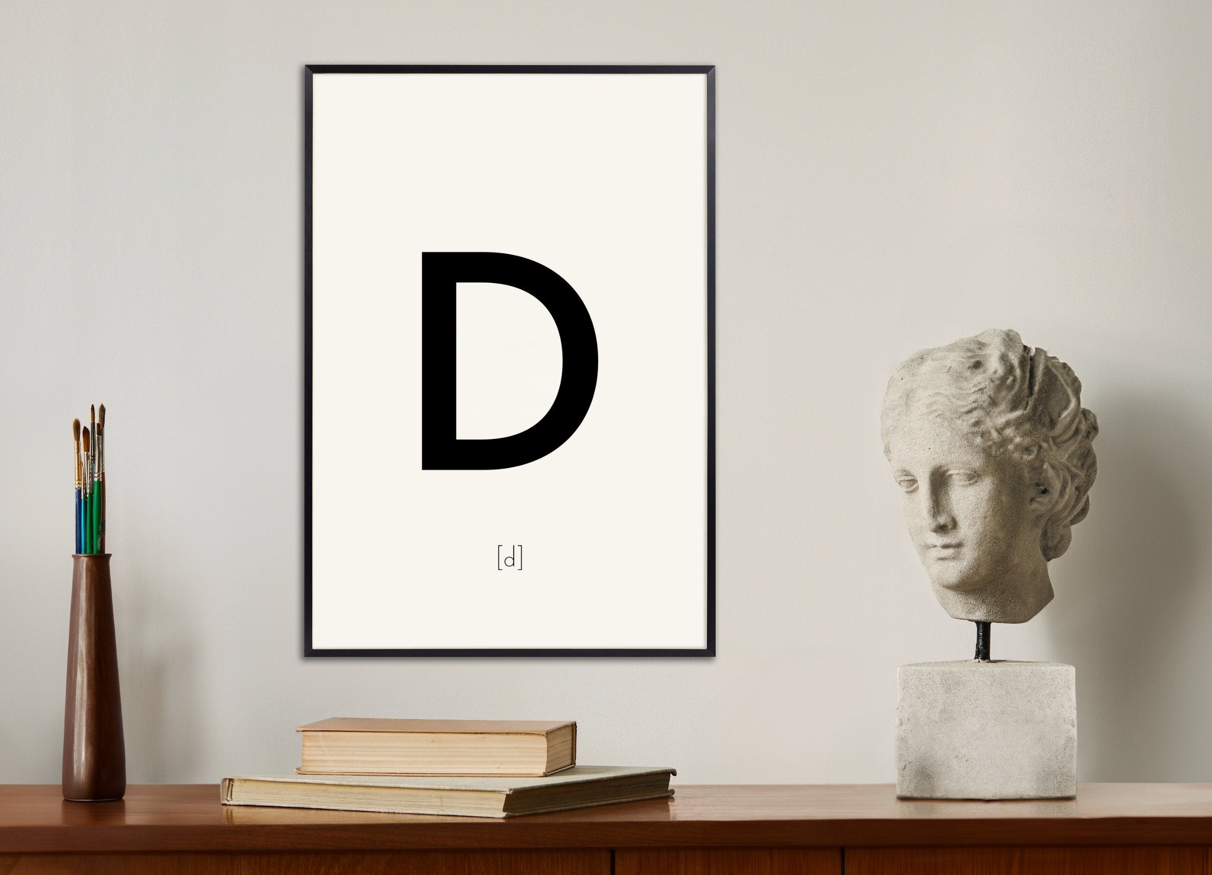 Poster of Letter D, with metal frame