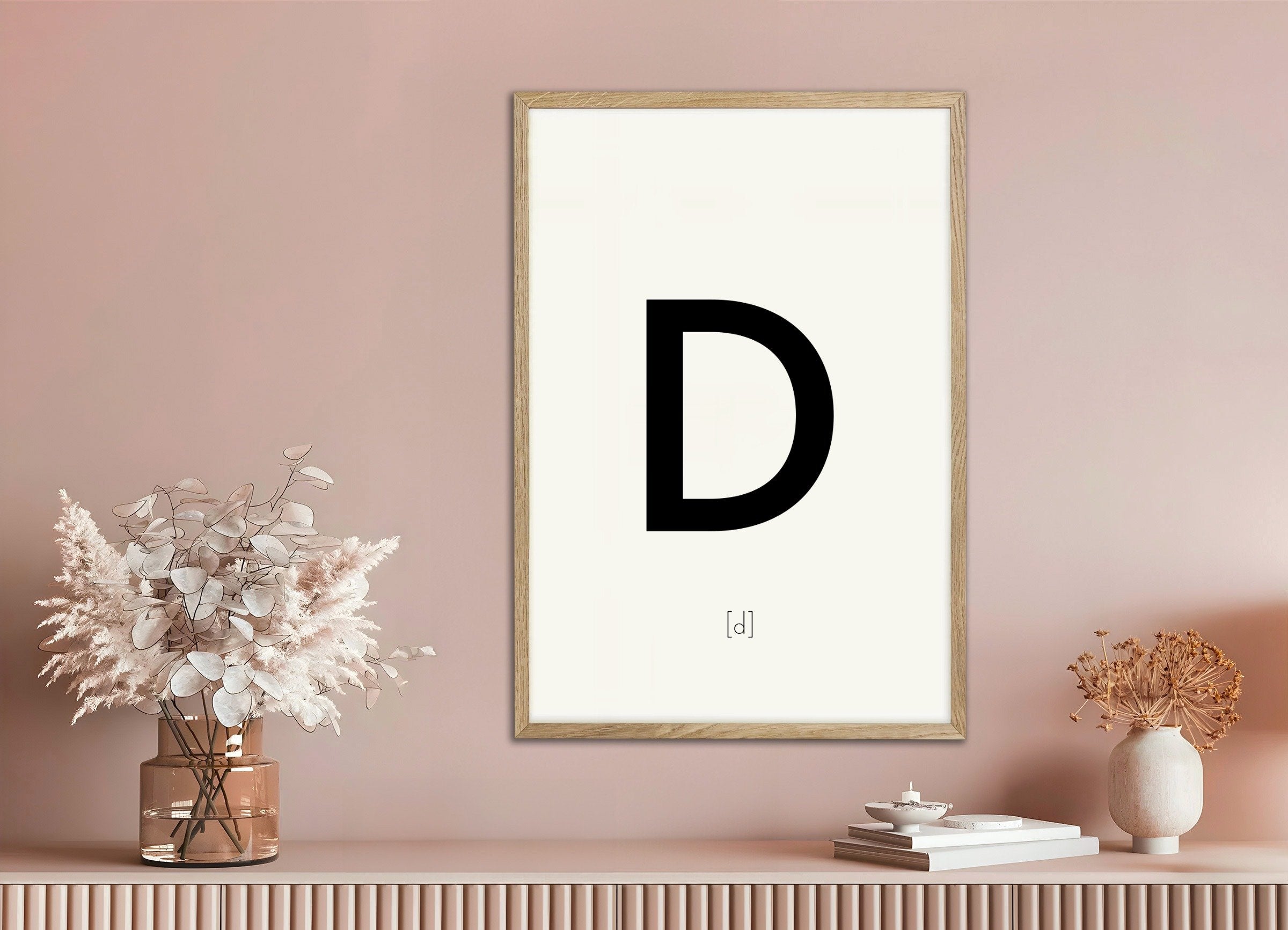 Poster of Letter D, with natural wooden frame