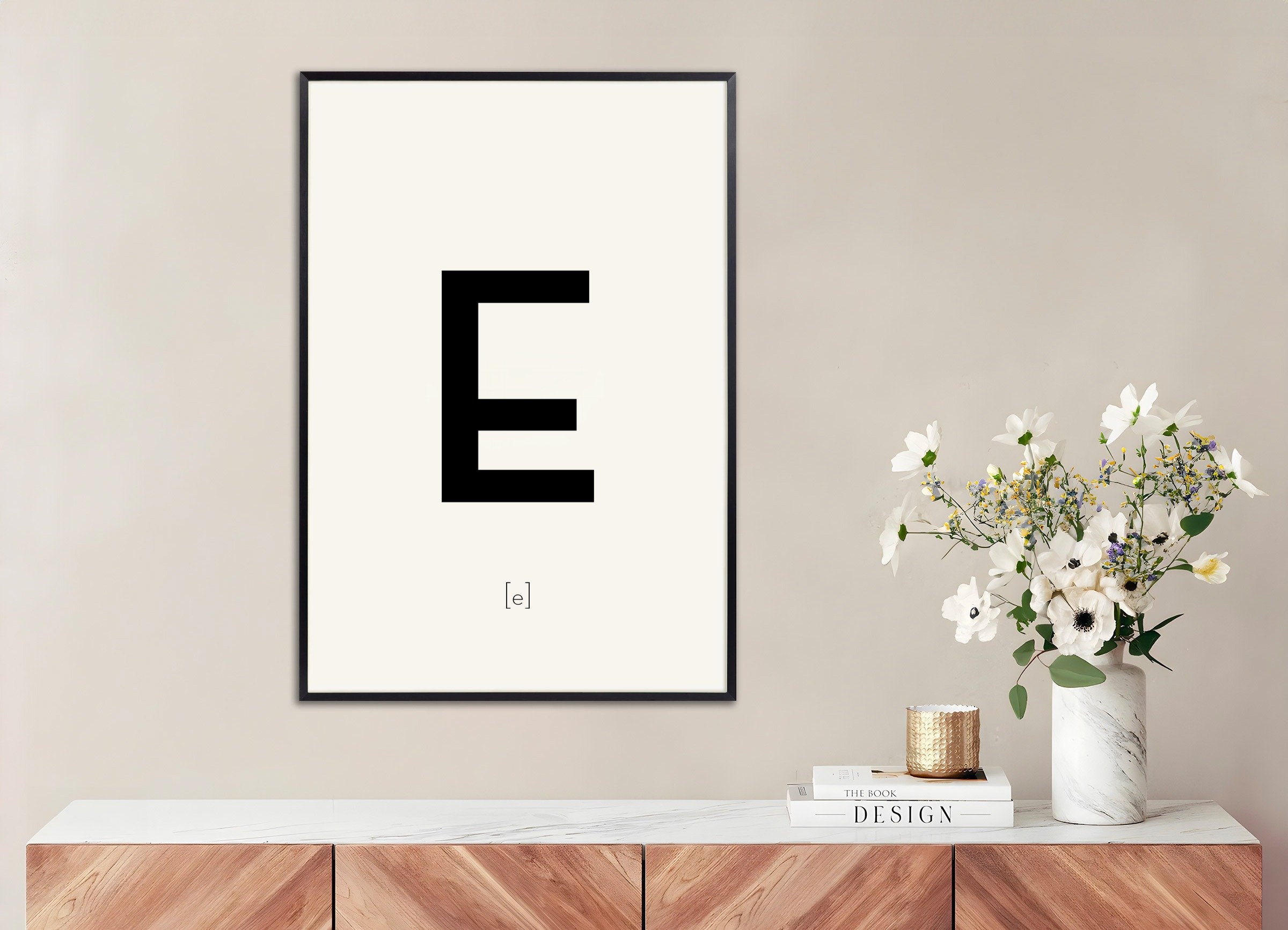 Poster of Letter E, with metal frame