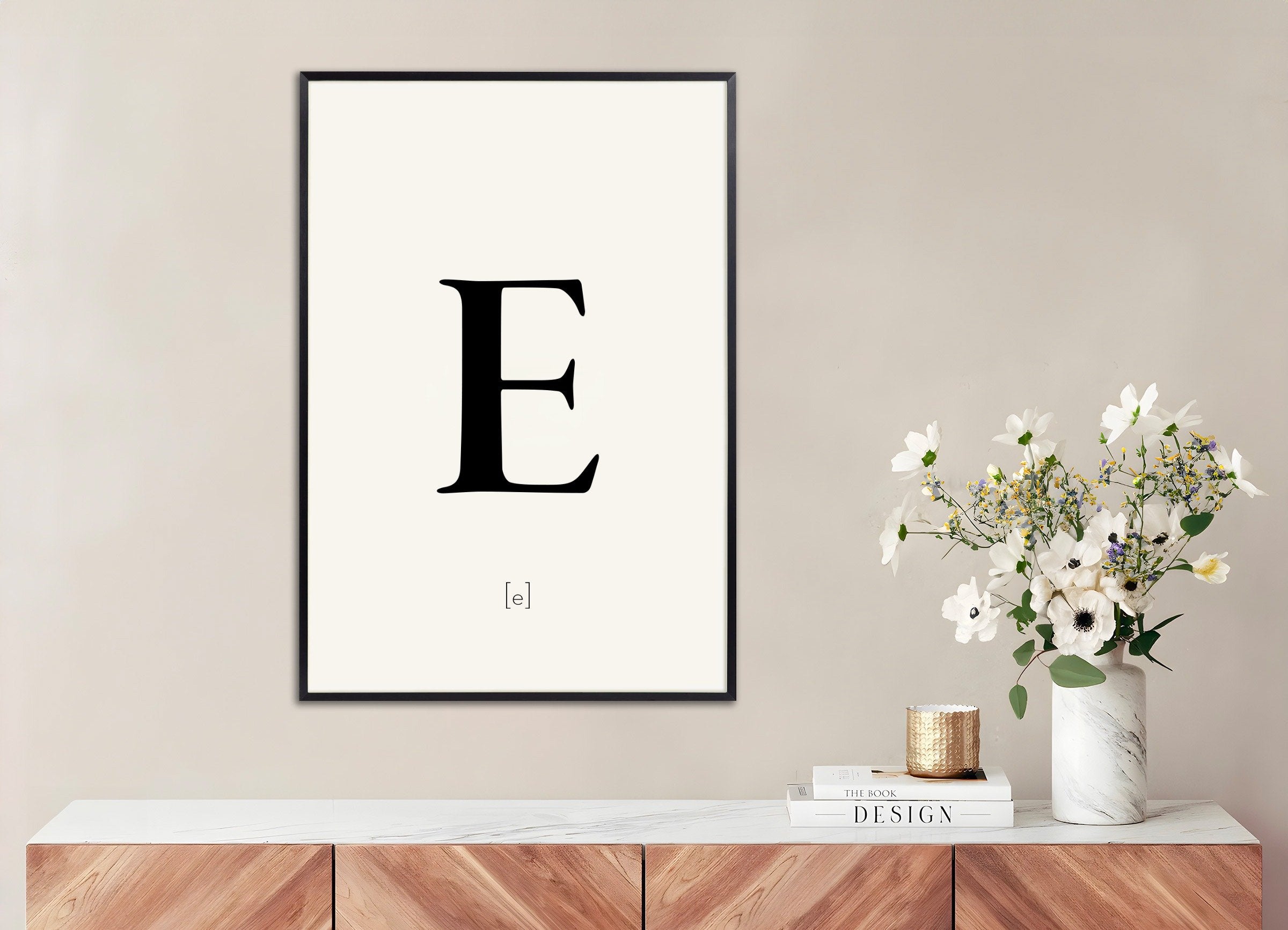 Poster of Letter E, with metal frame