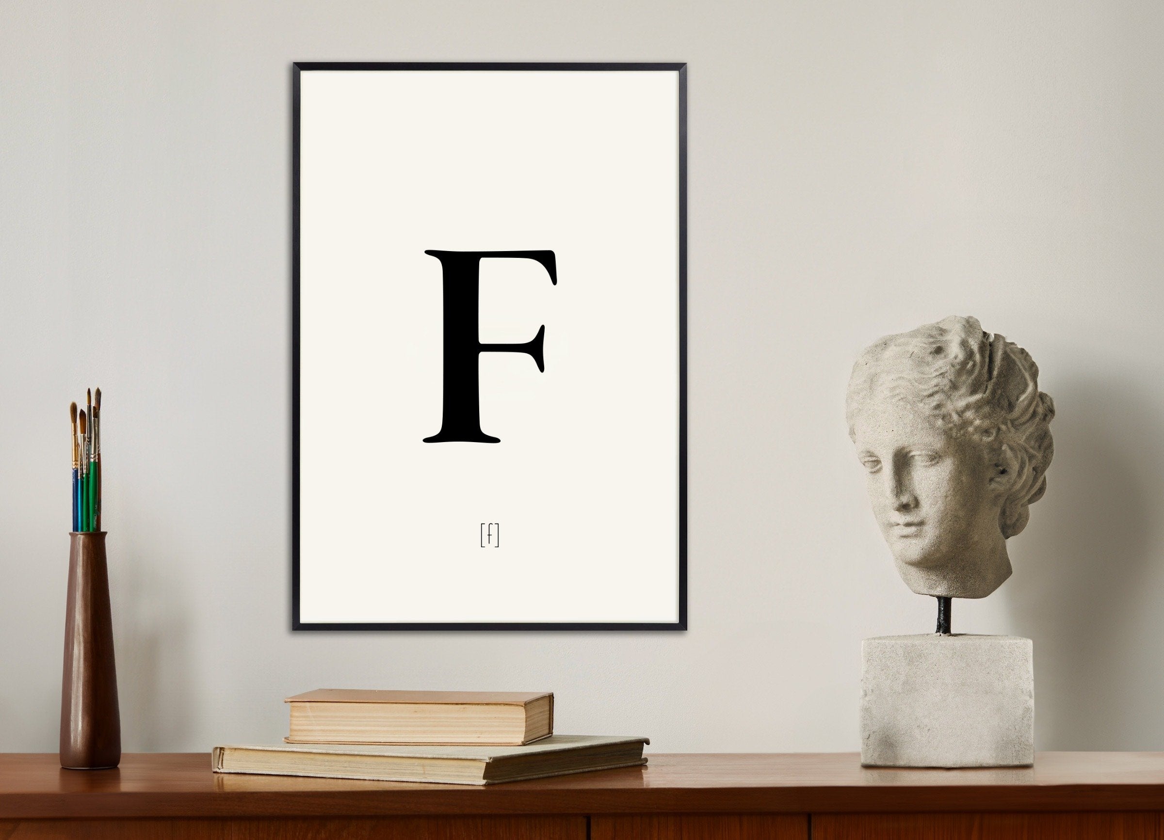 Poster of Letter F, with metal frame