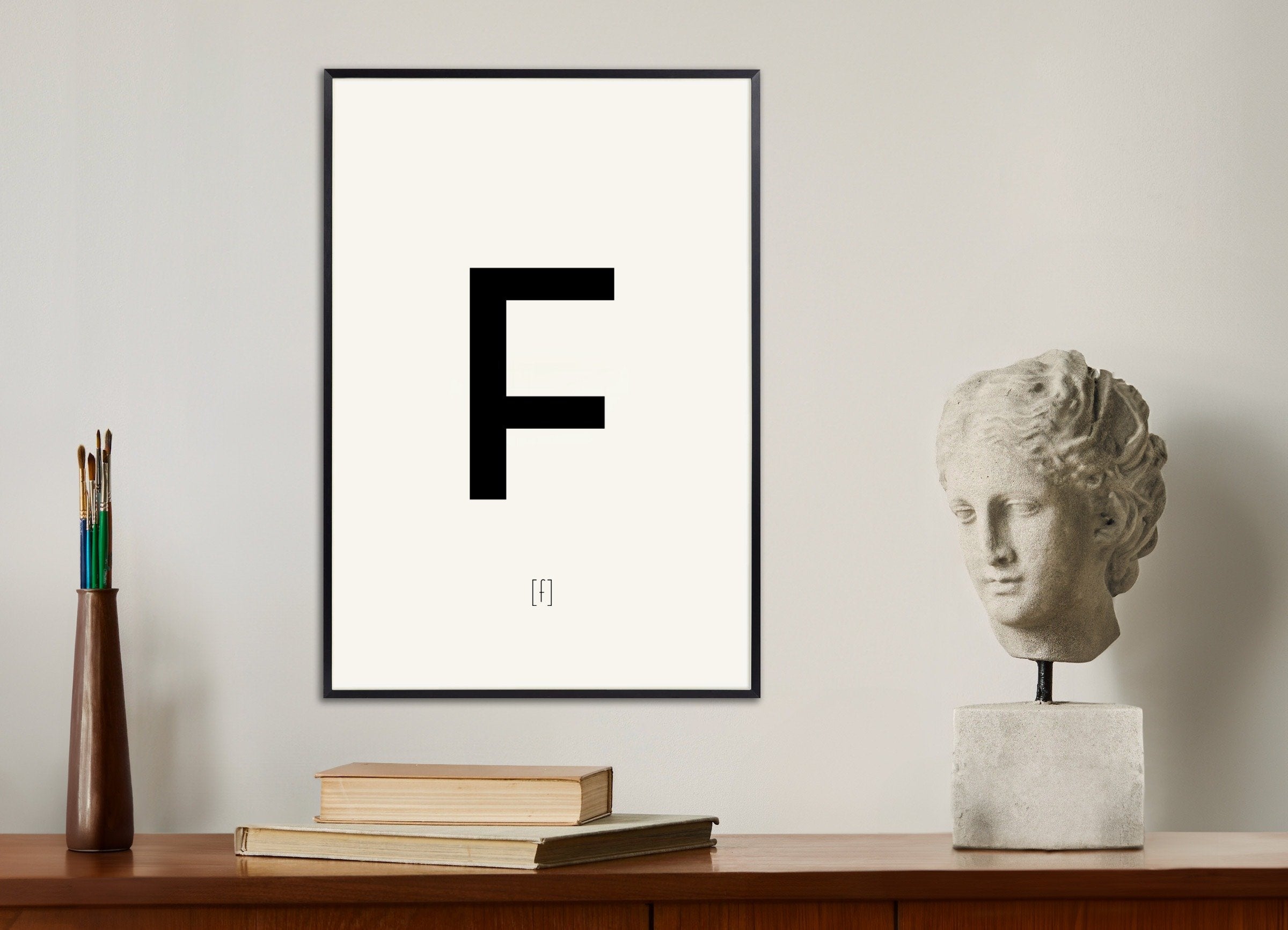 Poster of Letter F, with metal frame