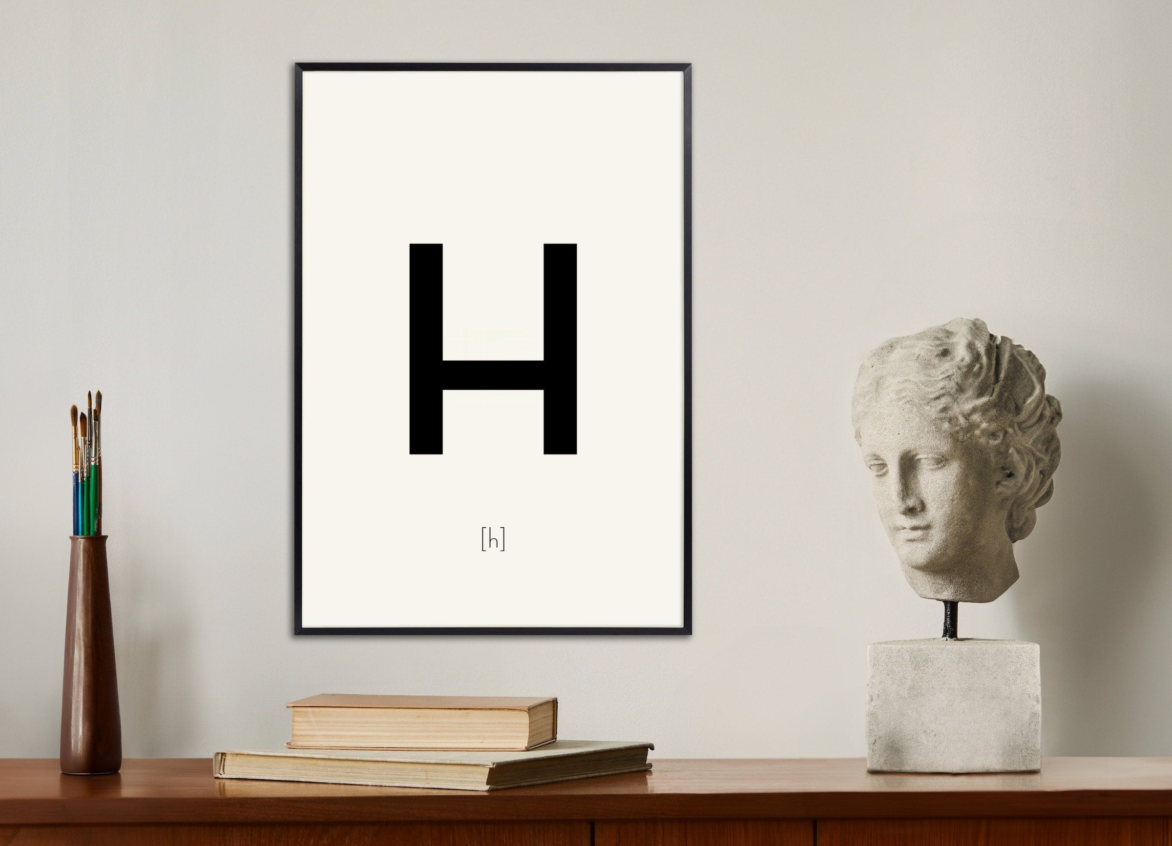 Poster of Letter H, with metal frame